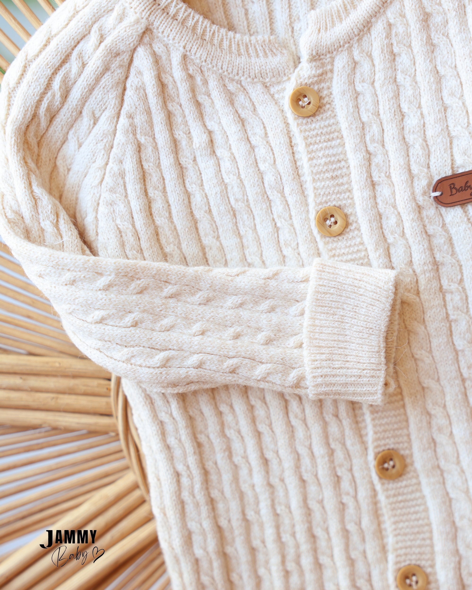 Cable Knit Jumpsuit & Beanie Set - Cream