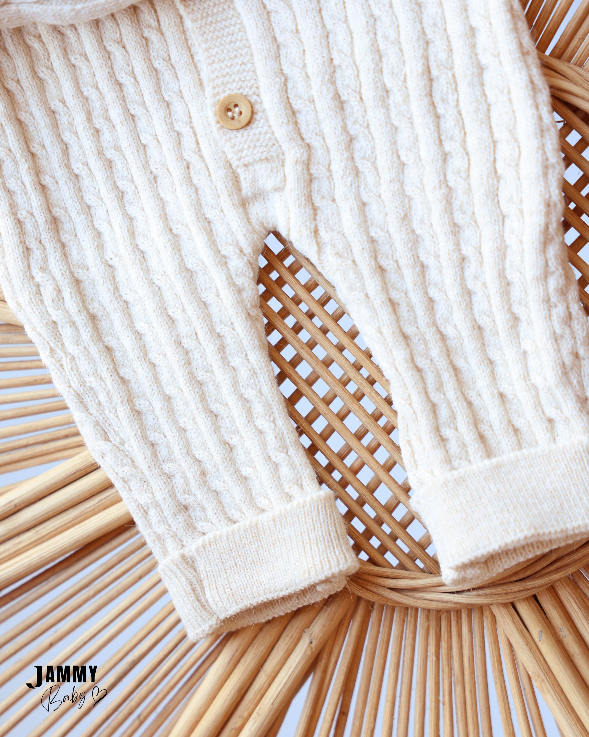 Cable Knit Jumpsuit & Beanie Set - Cream