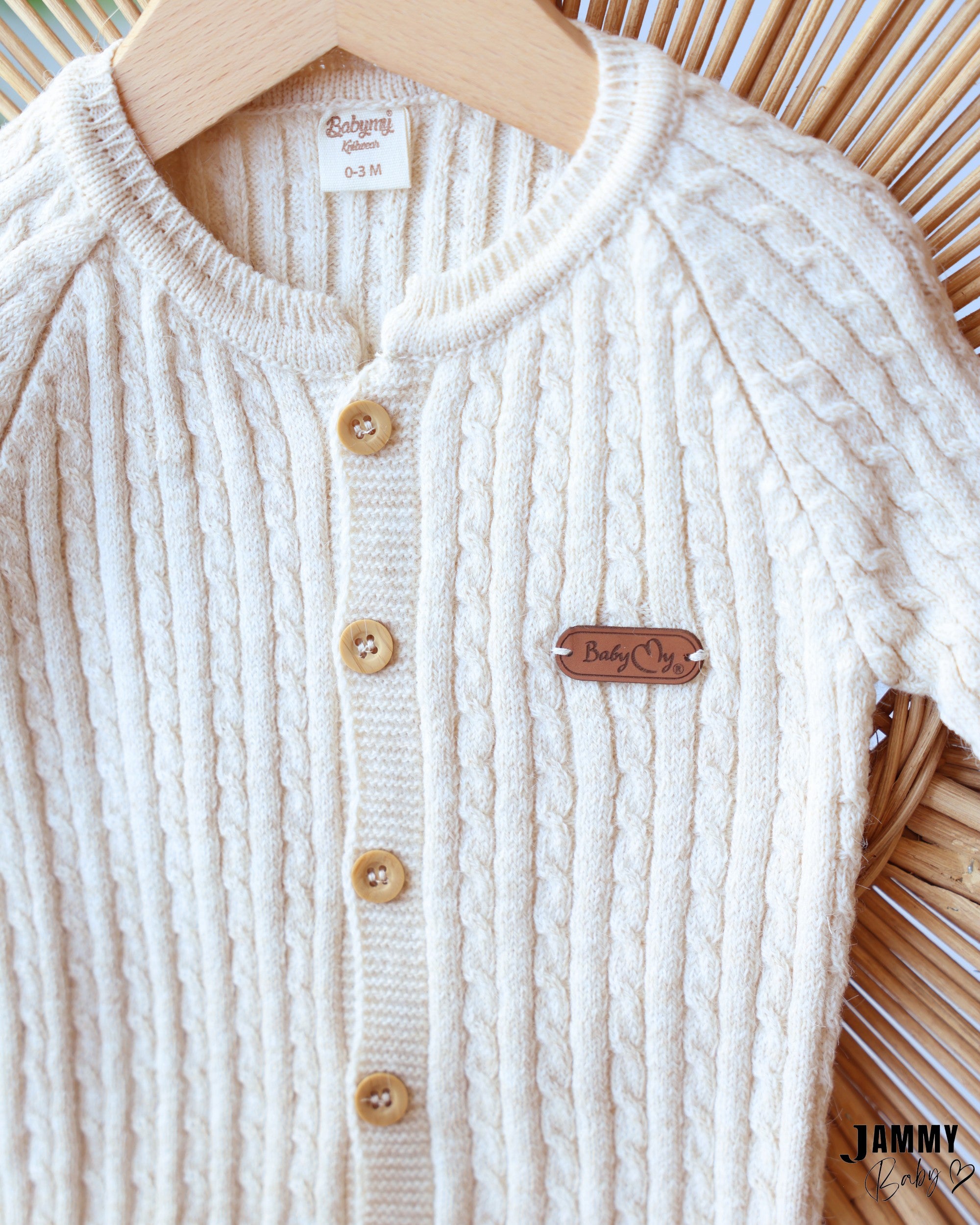 Cable Knit Jumpsuit & Beanie Set - Cream
