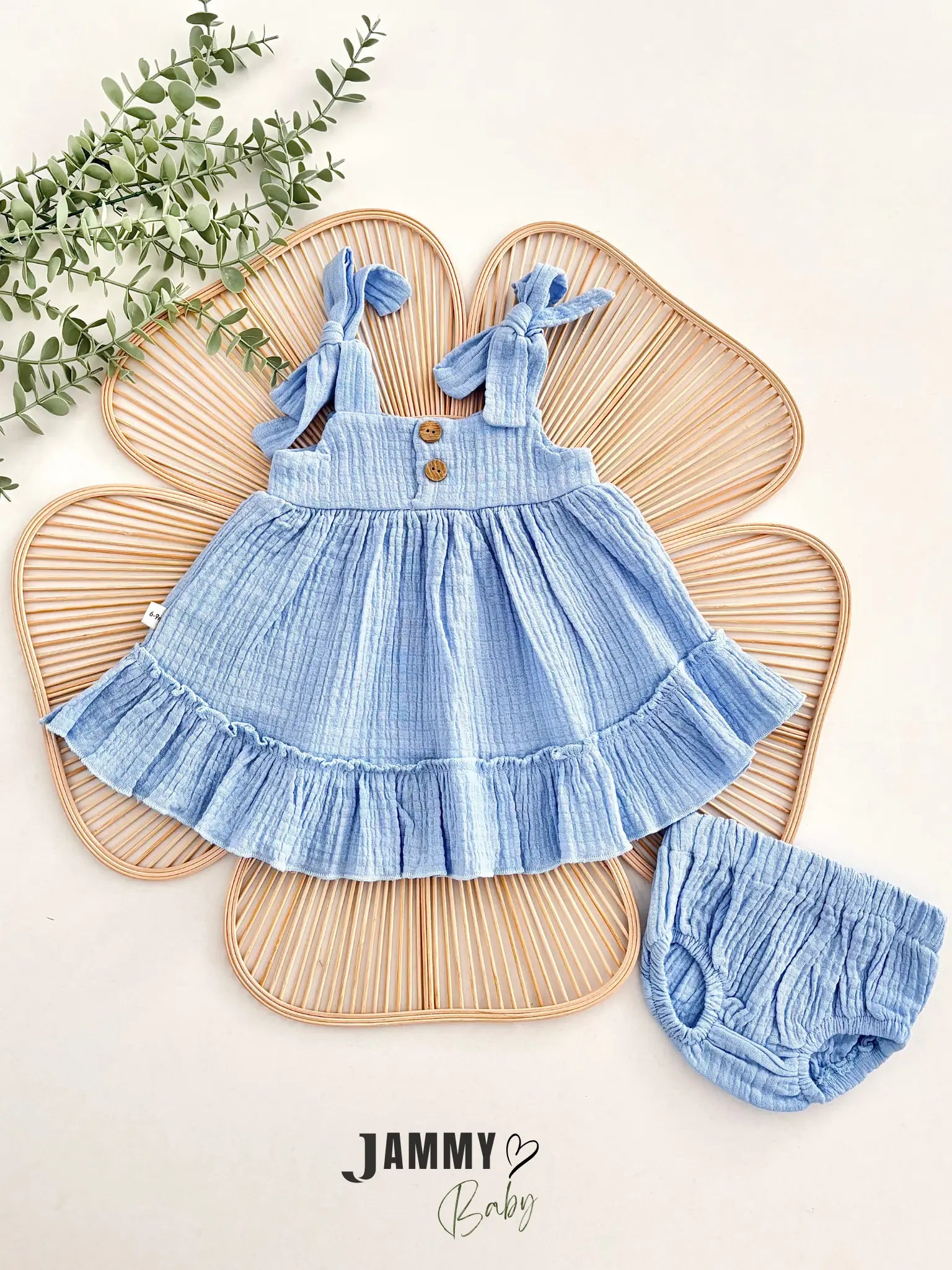 Ema Muslin Dress & Bloomers Set  Blue  Jammy Baby Lebanon
