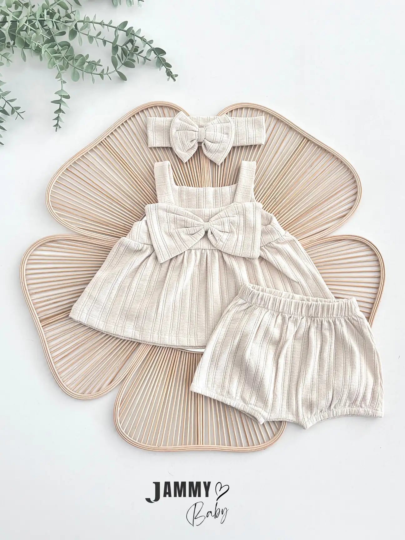Jennifer Bow Detail 3-Piece Set – Cream
