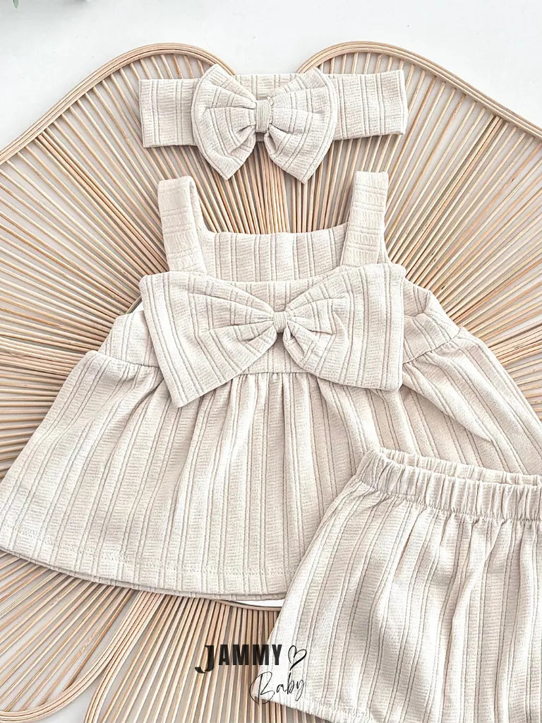 Jennifer Bow Detail 3-Piece Set – Cream