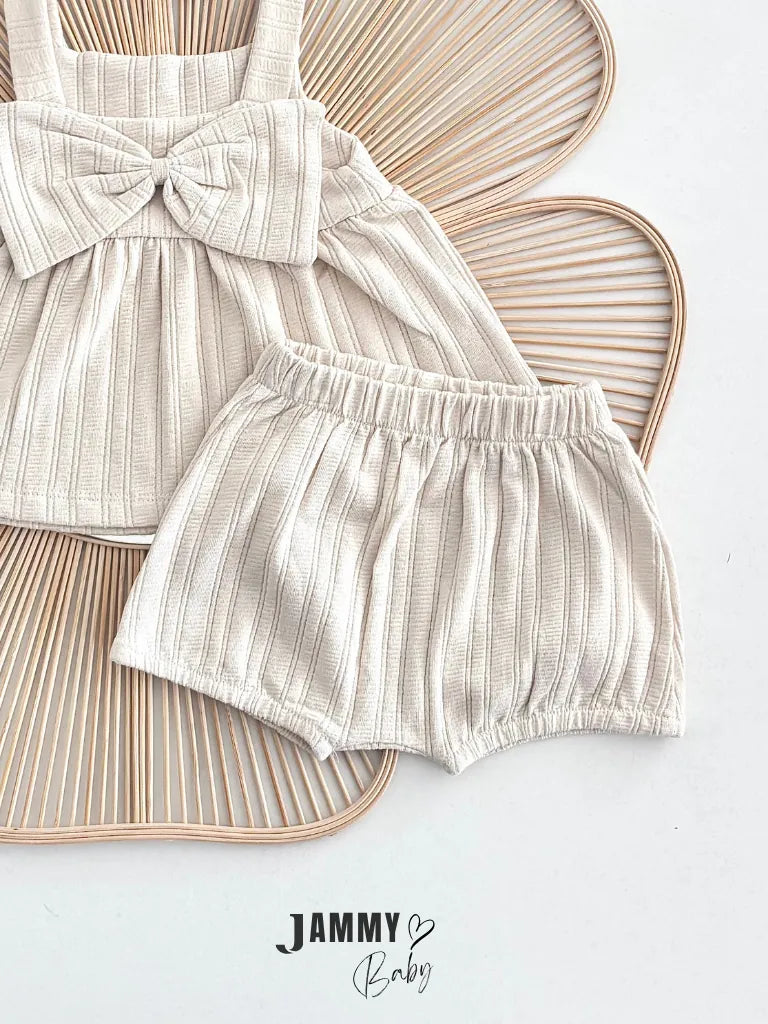 Jennifer Bow Detail 3-Piece Set – Cream