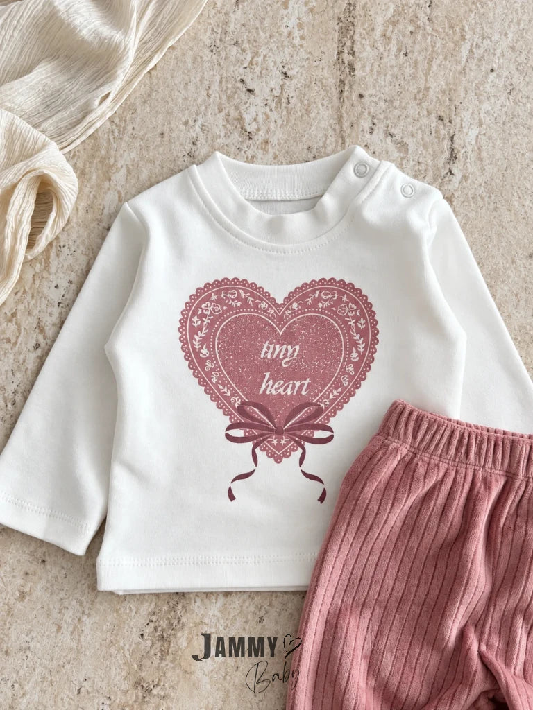 Valerie Heart Patterned Cape Bodysuit & Pants 3-Piece Set - Rose Pink