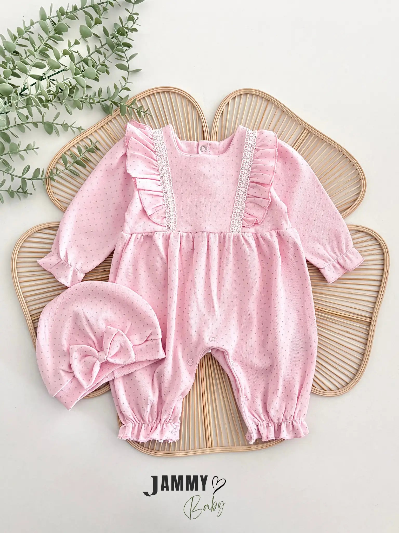 Lora Polka Dot Romper & Hat Set – Pink