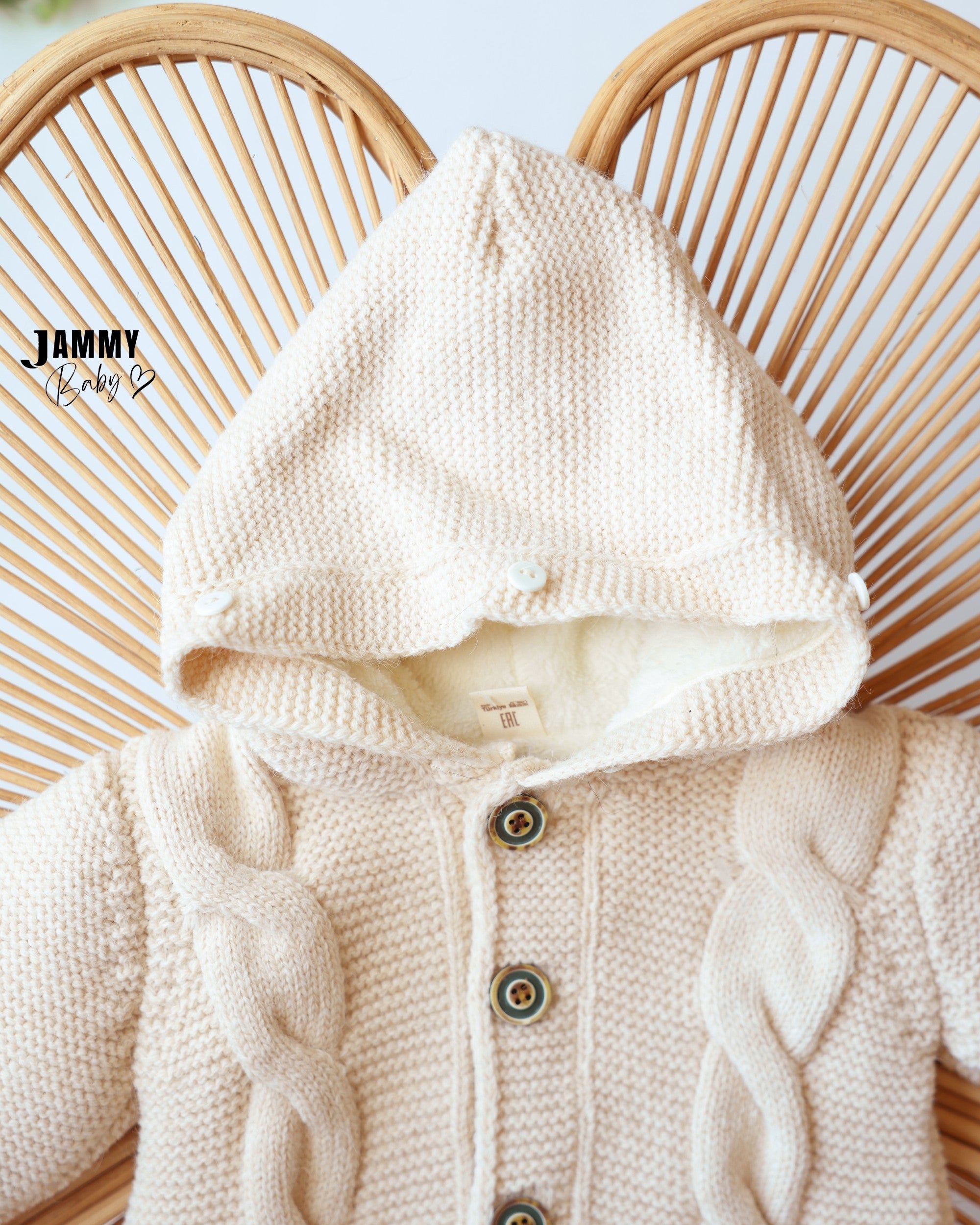 Faux Fur Hooded Knit Jumpsuit - Cream
