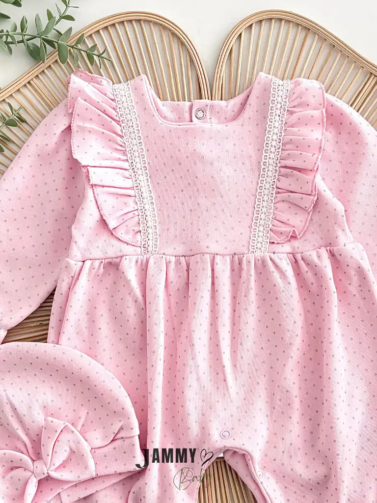 Lora Polka Dot Romper & Hat Set – Pink