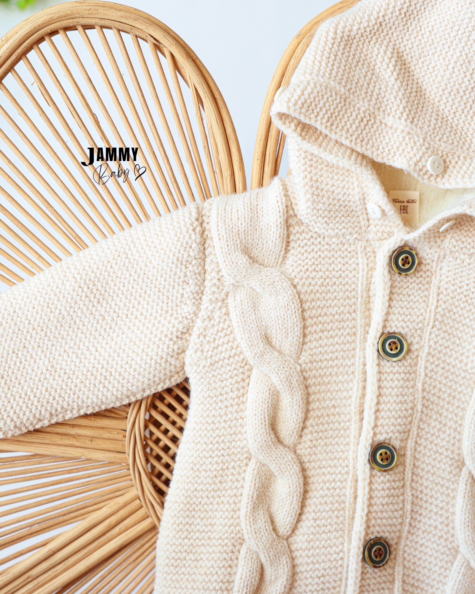 Faux Fur Hooded Knit Jumpsuit - Cream
