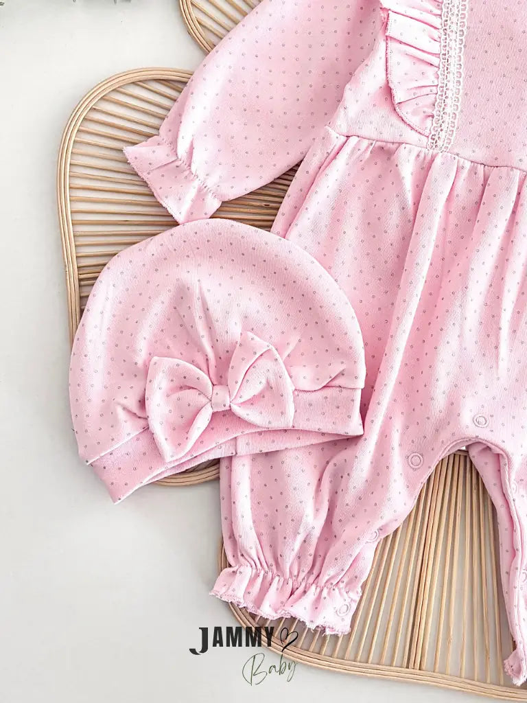 Lora Polka Dot Romper & Hat Set – Pink
