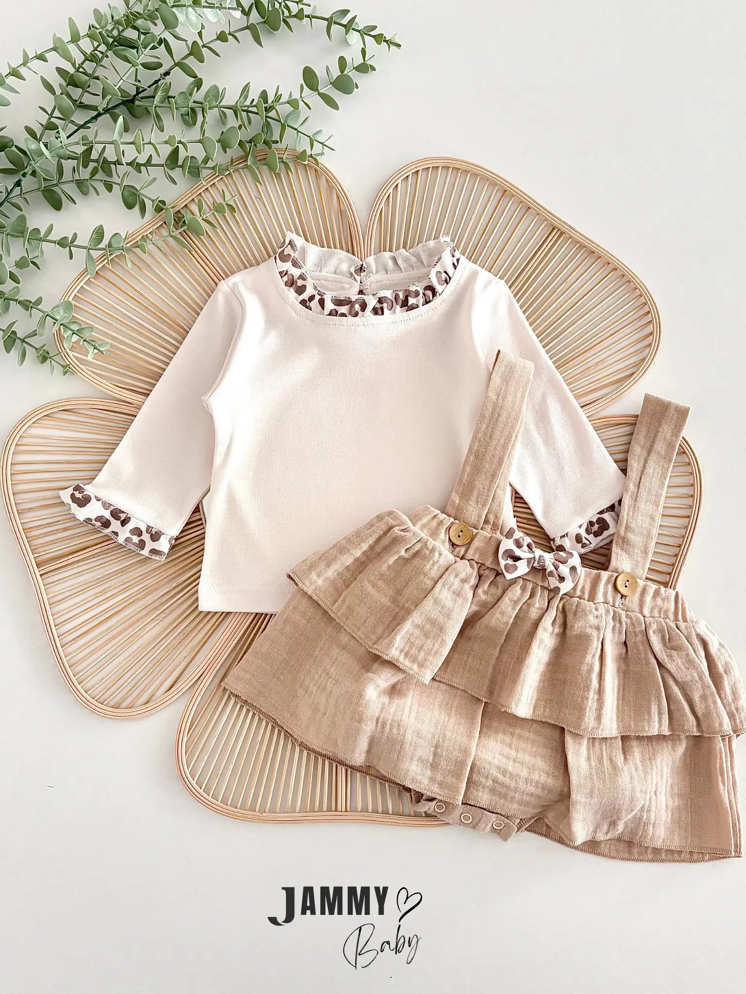 Emma Muslin Dungaree & Bodysuit Set – BEIGE