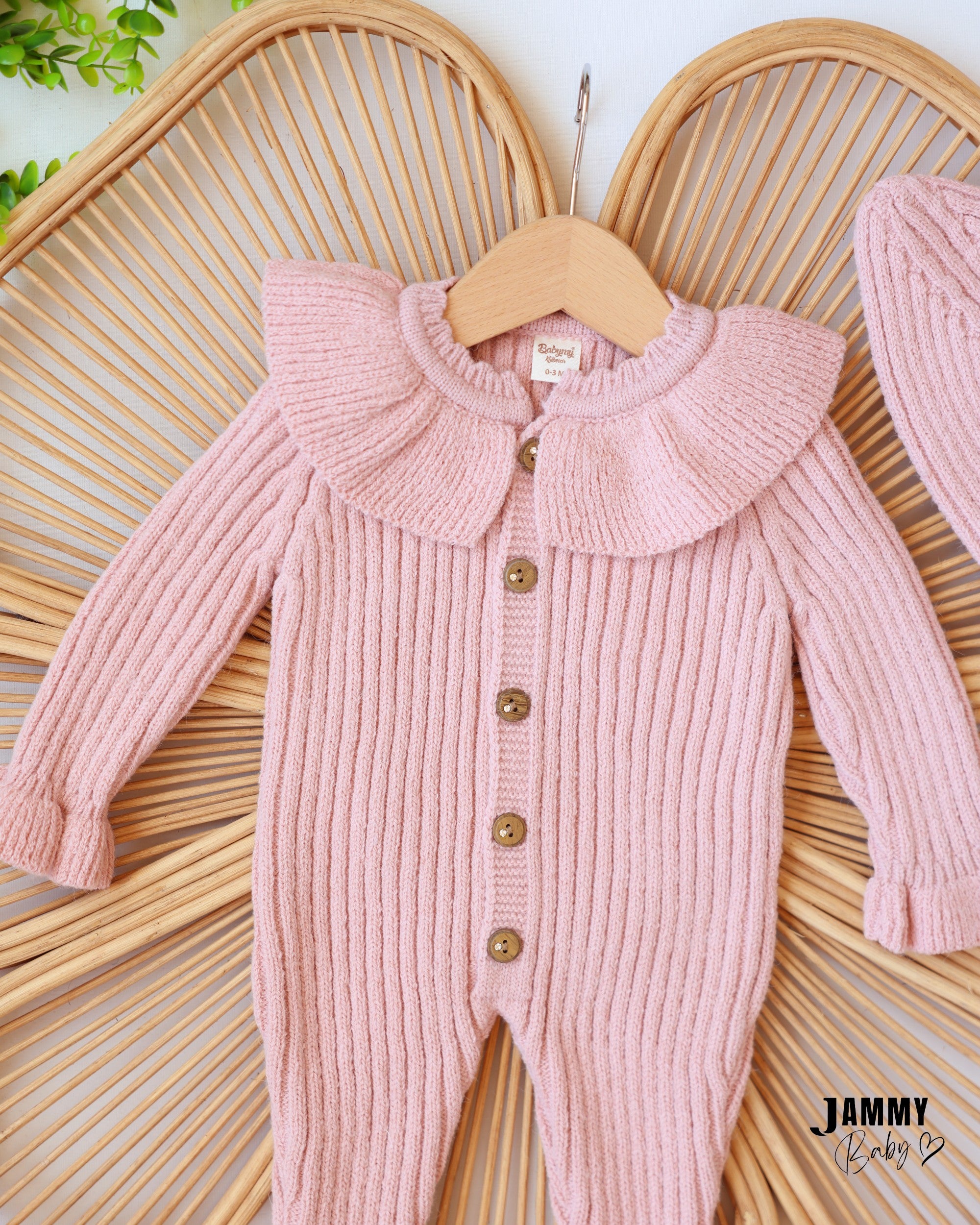 Ruffle Knit Jumpsuit & Beanie Set - Dusty Pink