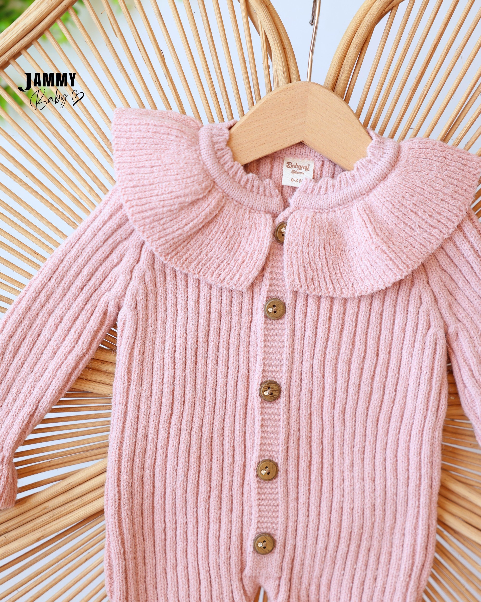 Ruffle Knit Jumpsuit & Beanie Set - Dusty Pink