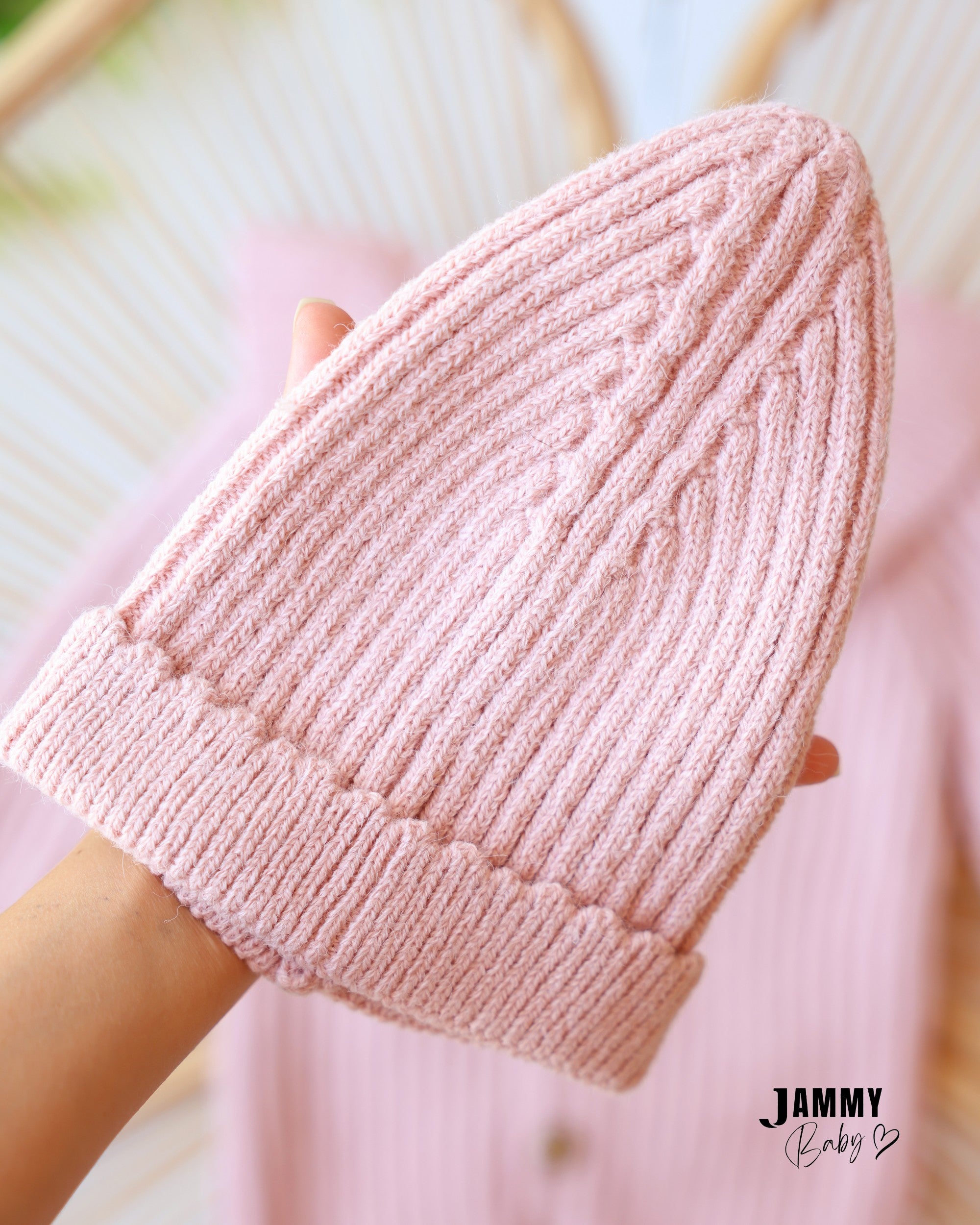 Ruffle Knit Jumpsuit & Beanie Set - Dusty Pink