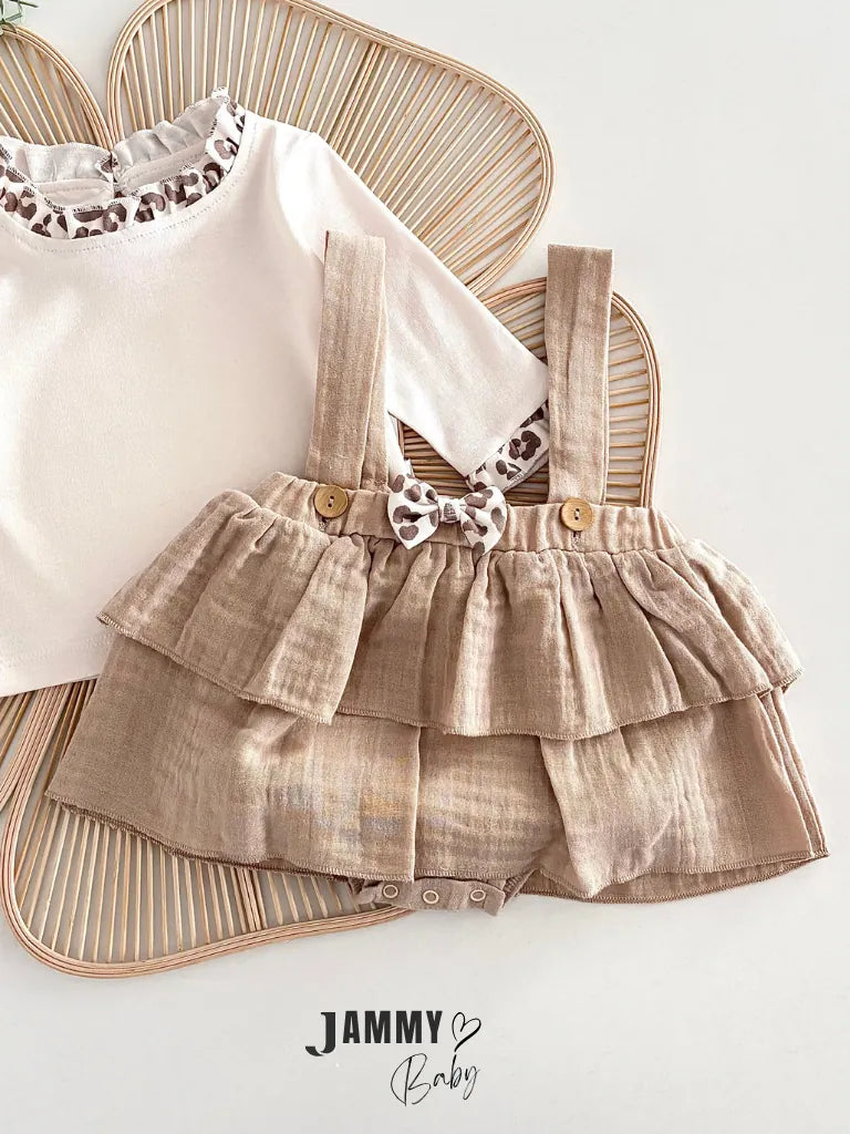 Emma Muslin Dungaree & Bodysuit Set – BEIGE