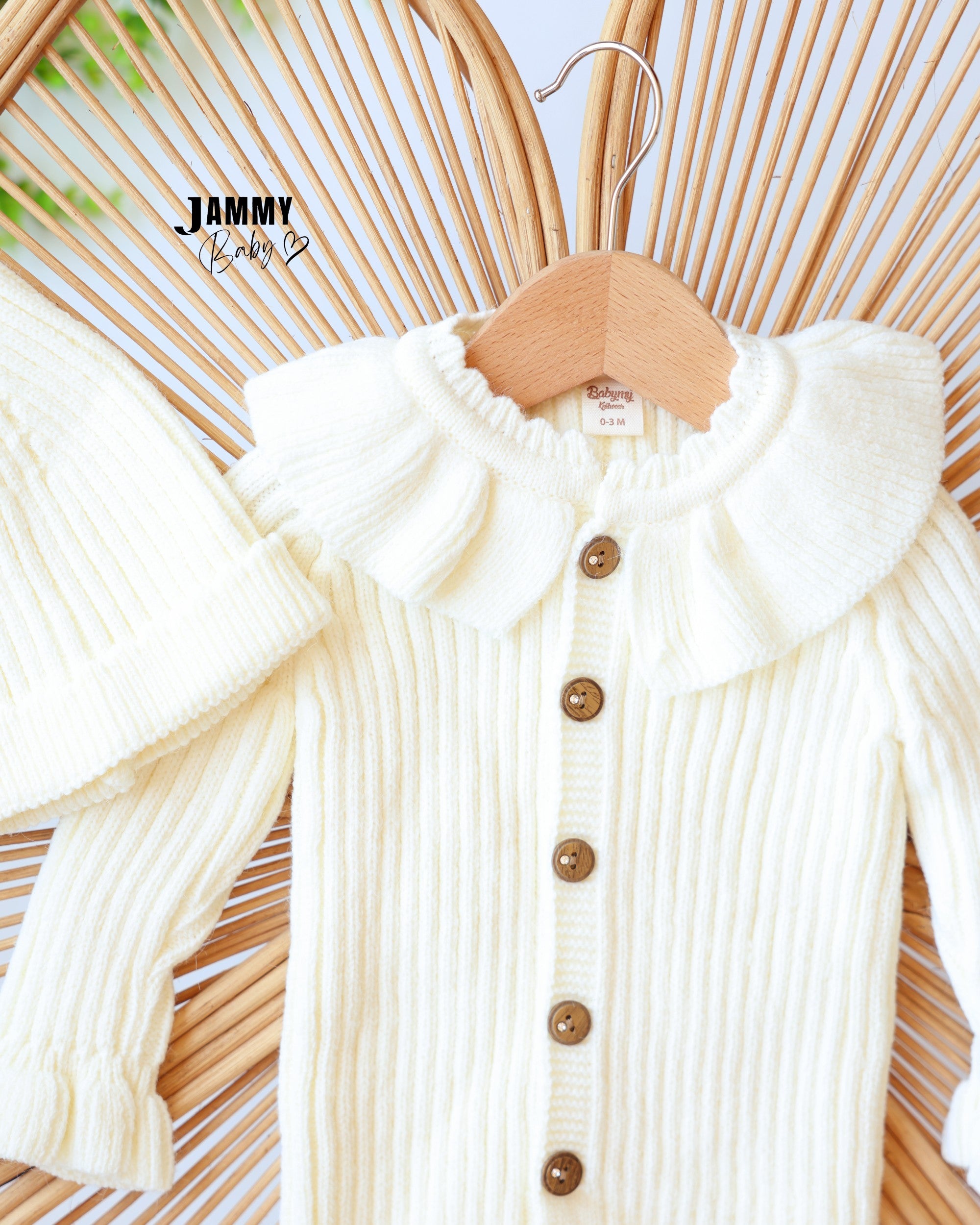 Ruffle Knit Jumpsuit & Beanie Set - Ivory