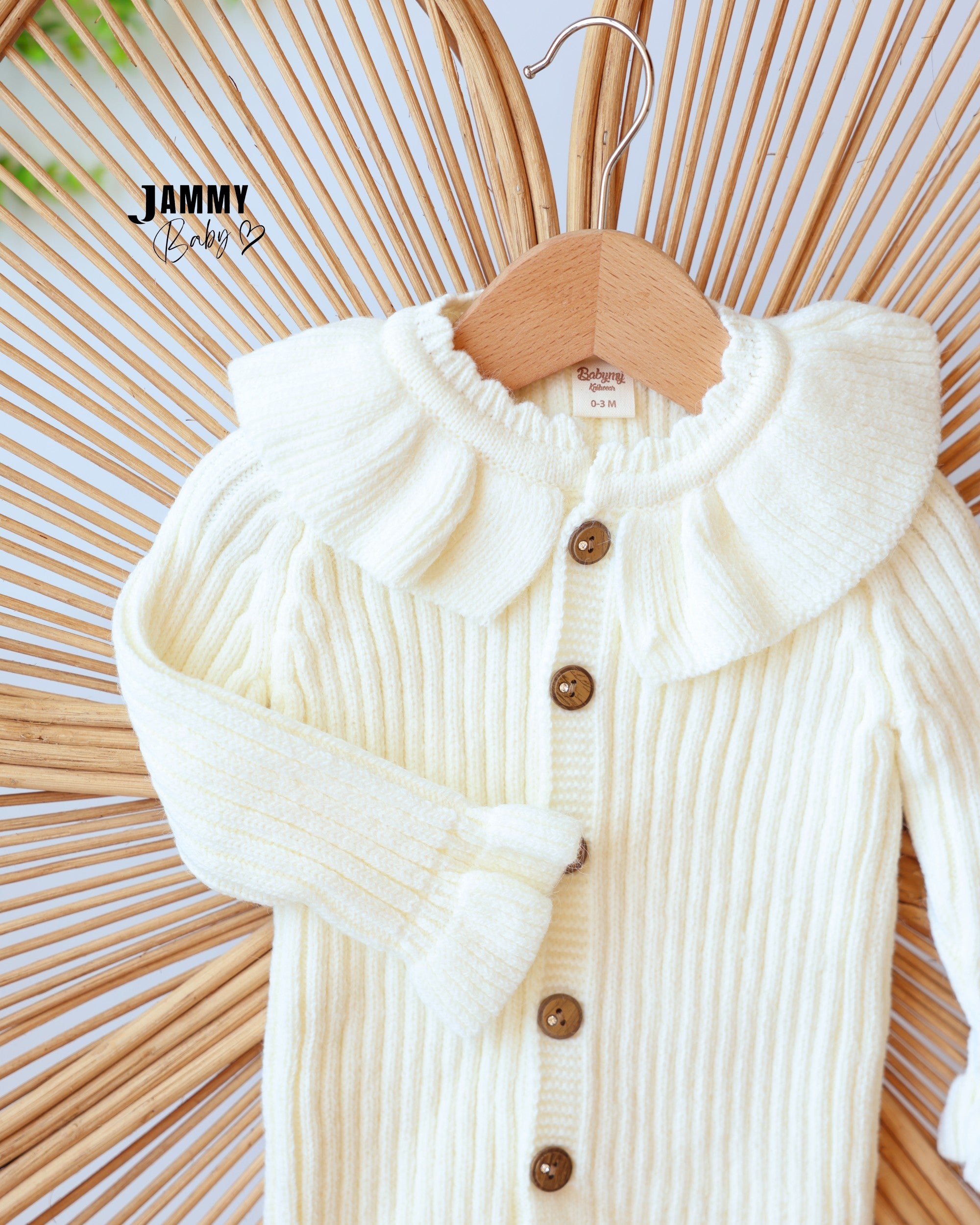 Ruffle Knit Jumpsuit & Beanie Set - Ivory