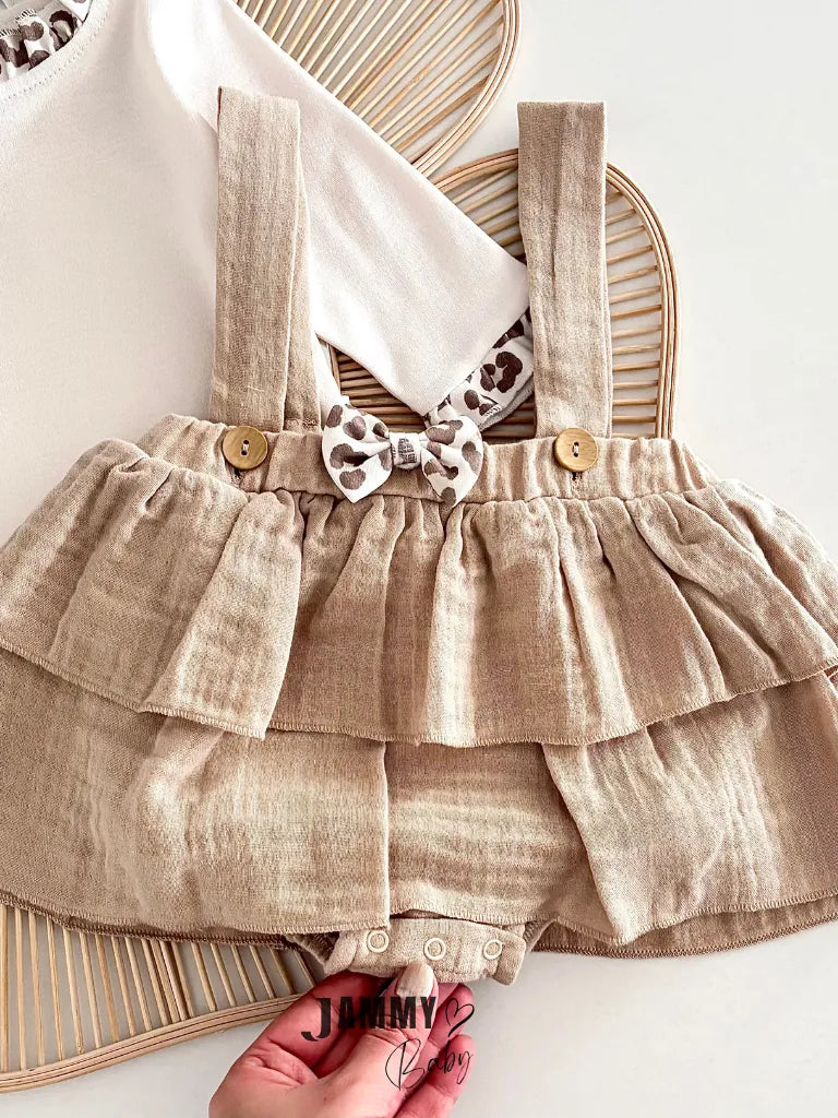 Emma Muslin Dungaree & Bodysuit Set – BEIGE