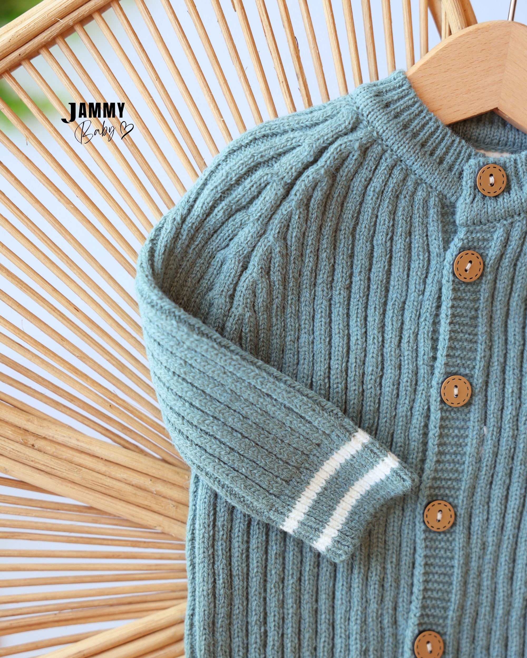 Ribbed Knit Jumpsuit & Beanie Set - Sage Green
