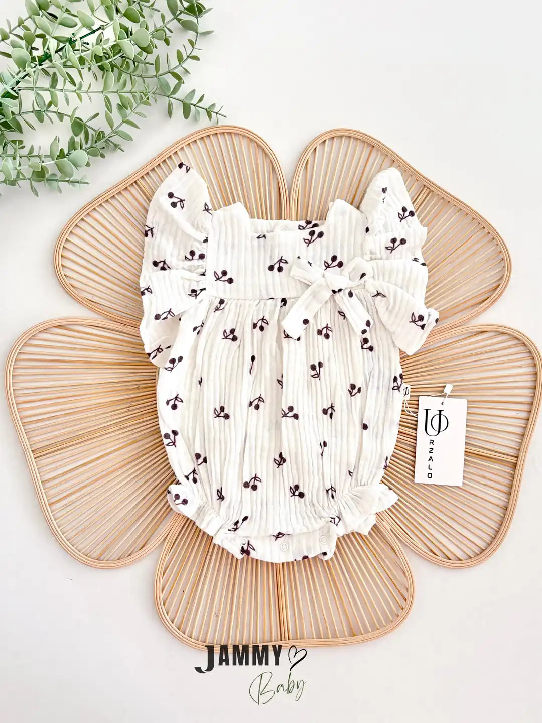 Cherry Muslin Romper – Ecru