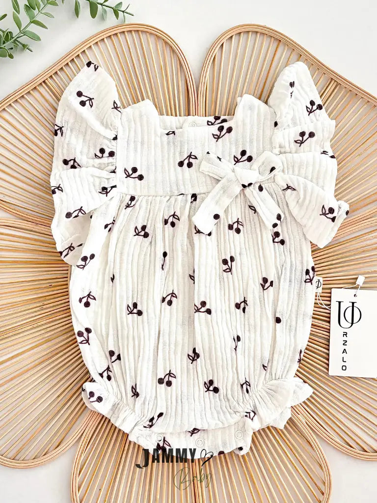 Cherry Muslin Romper – Ecru