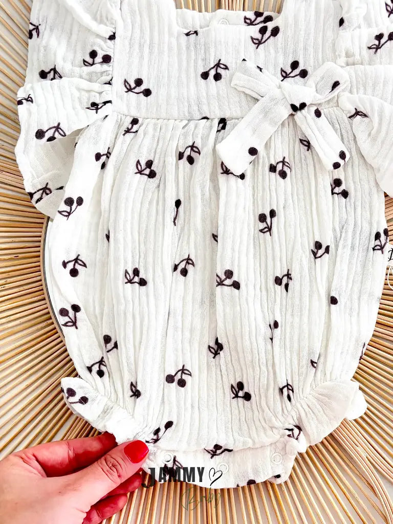 Cherry Muslin Romper – Ecru