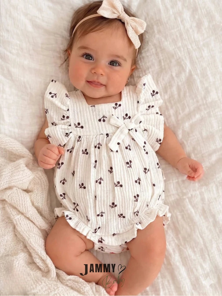Cherry Muslin Romper – Ecru