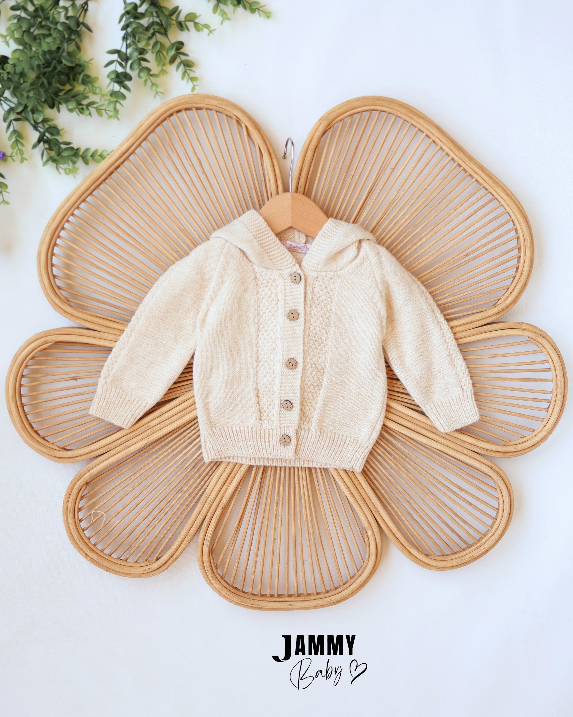 Knit Dungaree & Hooded Cardigan Set - Cream
