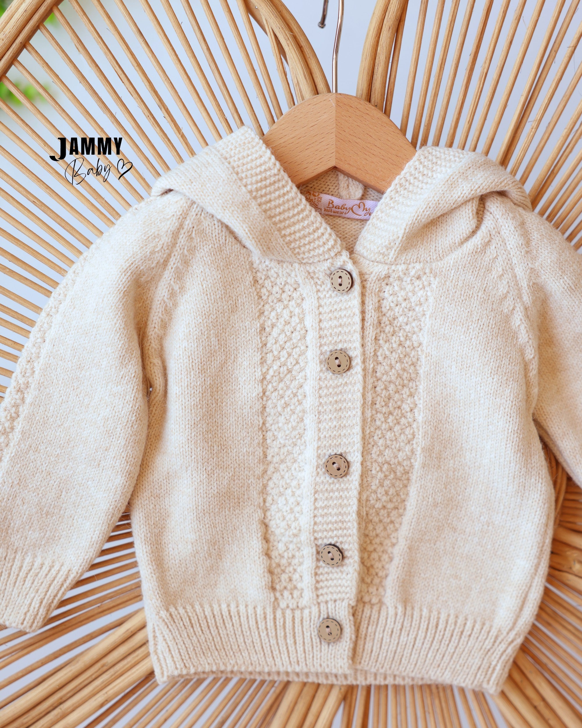 Knit Dungaree & Hooded Cardigan Set - Cream