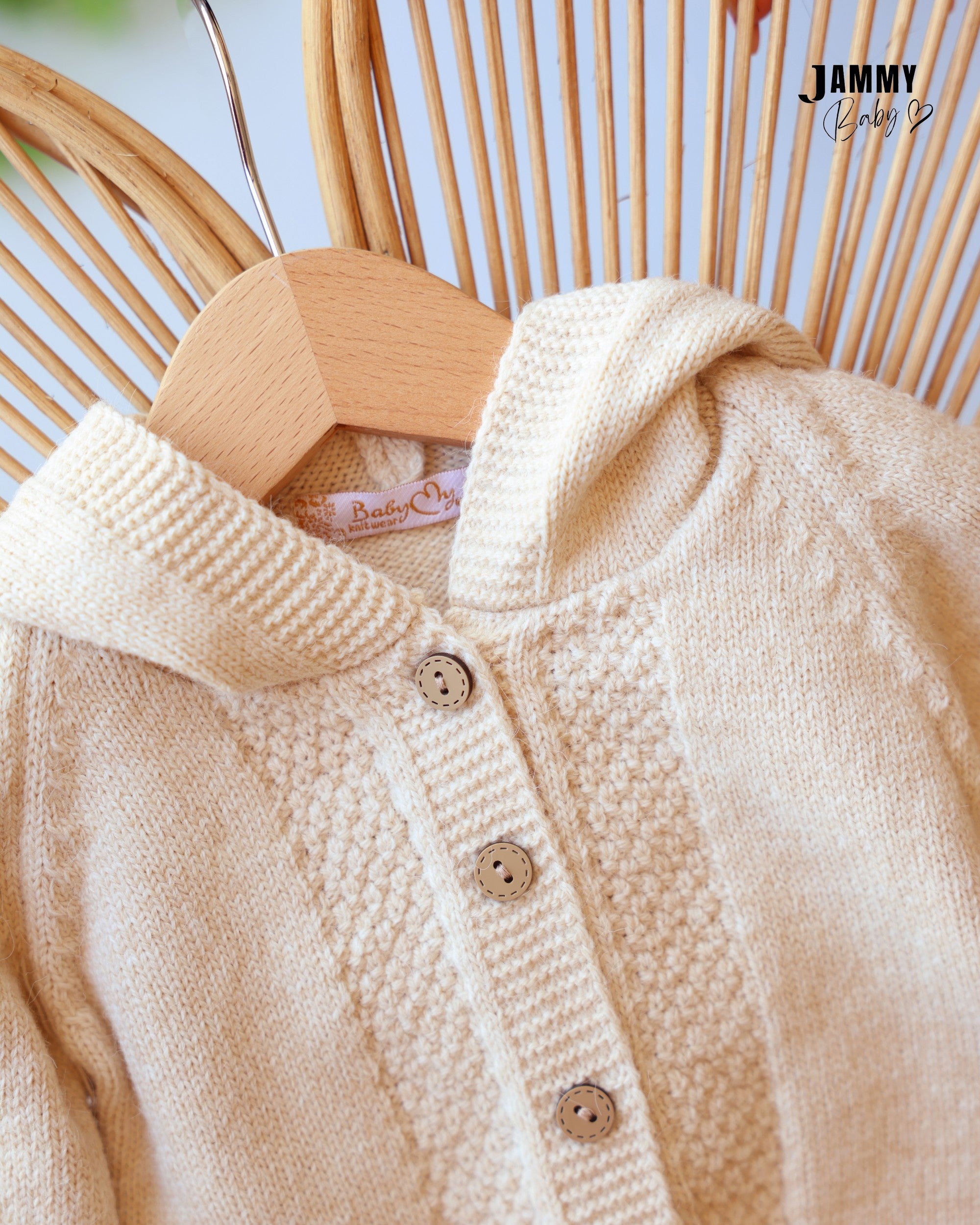 Knit Dungaree & Hooded Cardigan Set - Cream