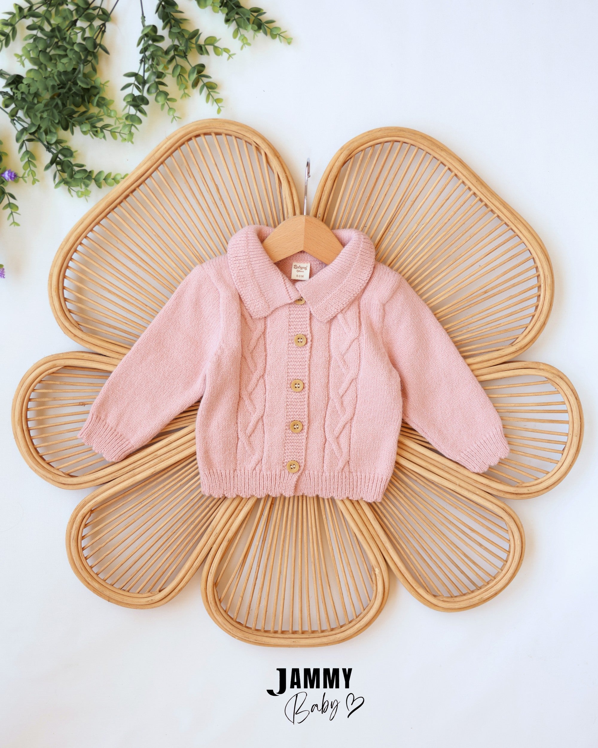 Knit Dungaree & Cardigan Set - Dusty Pink