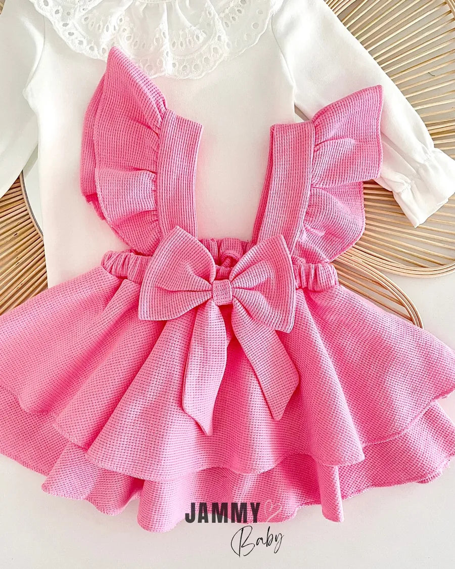 Luana Waffle Vest Dress Set-PINK