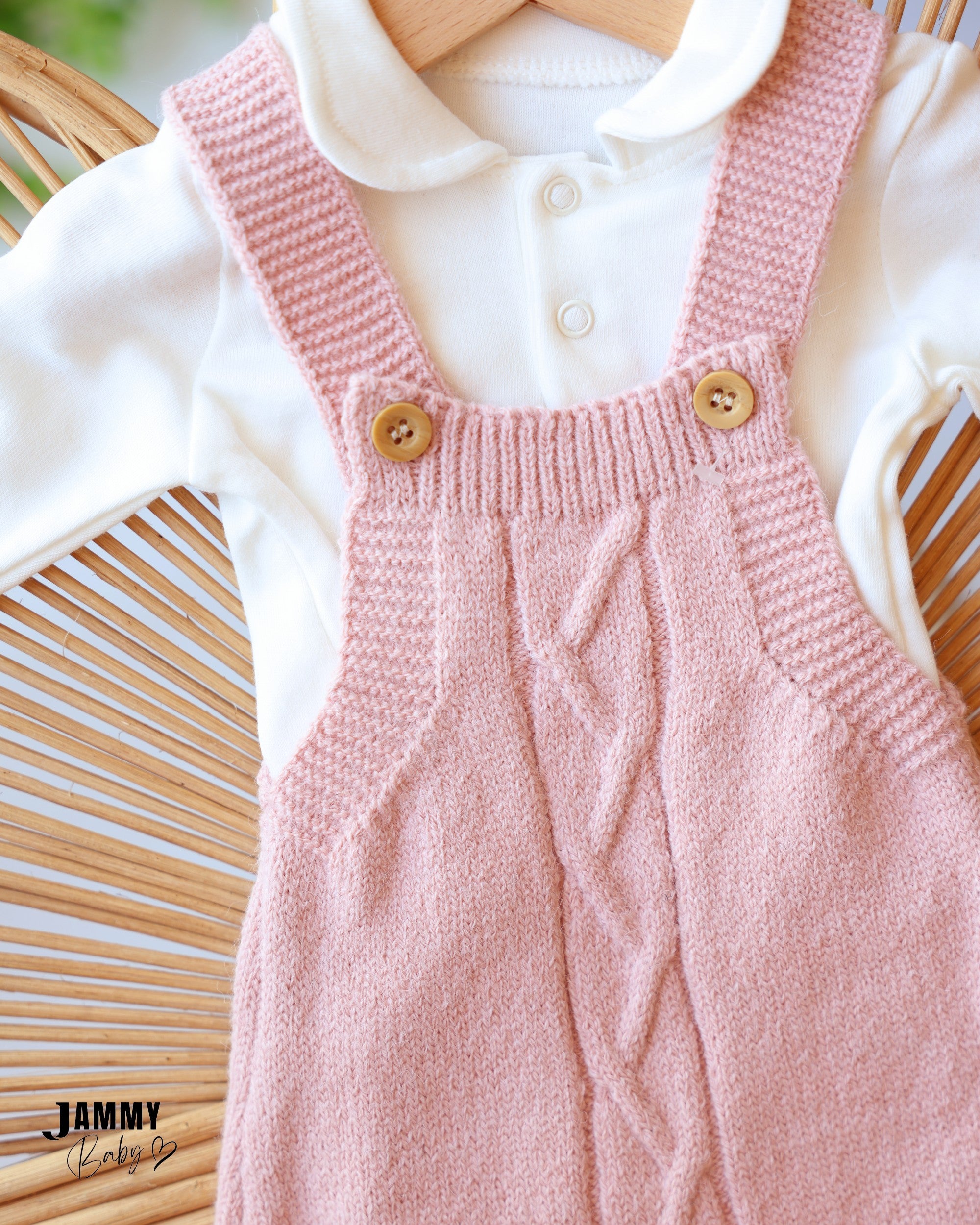 Knit Dungaree & Cardigan Set - Dusty Pink
