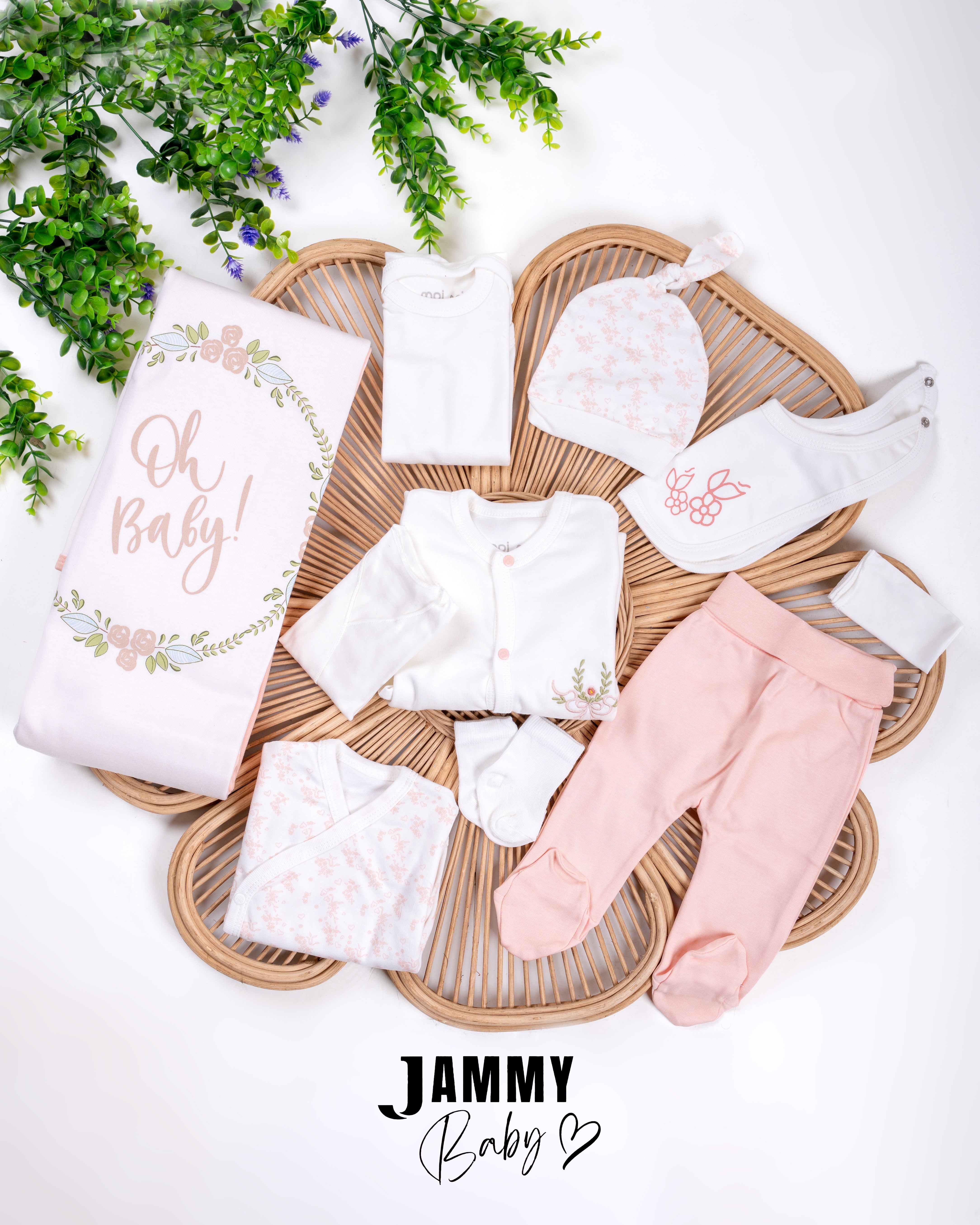 Newborn Baby Girl Hospital Set with Flowers – 10 Pieces