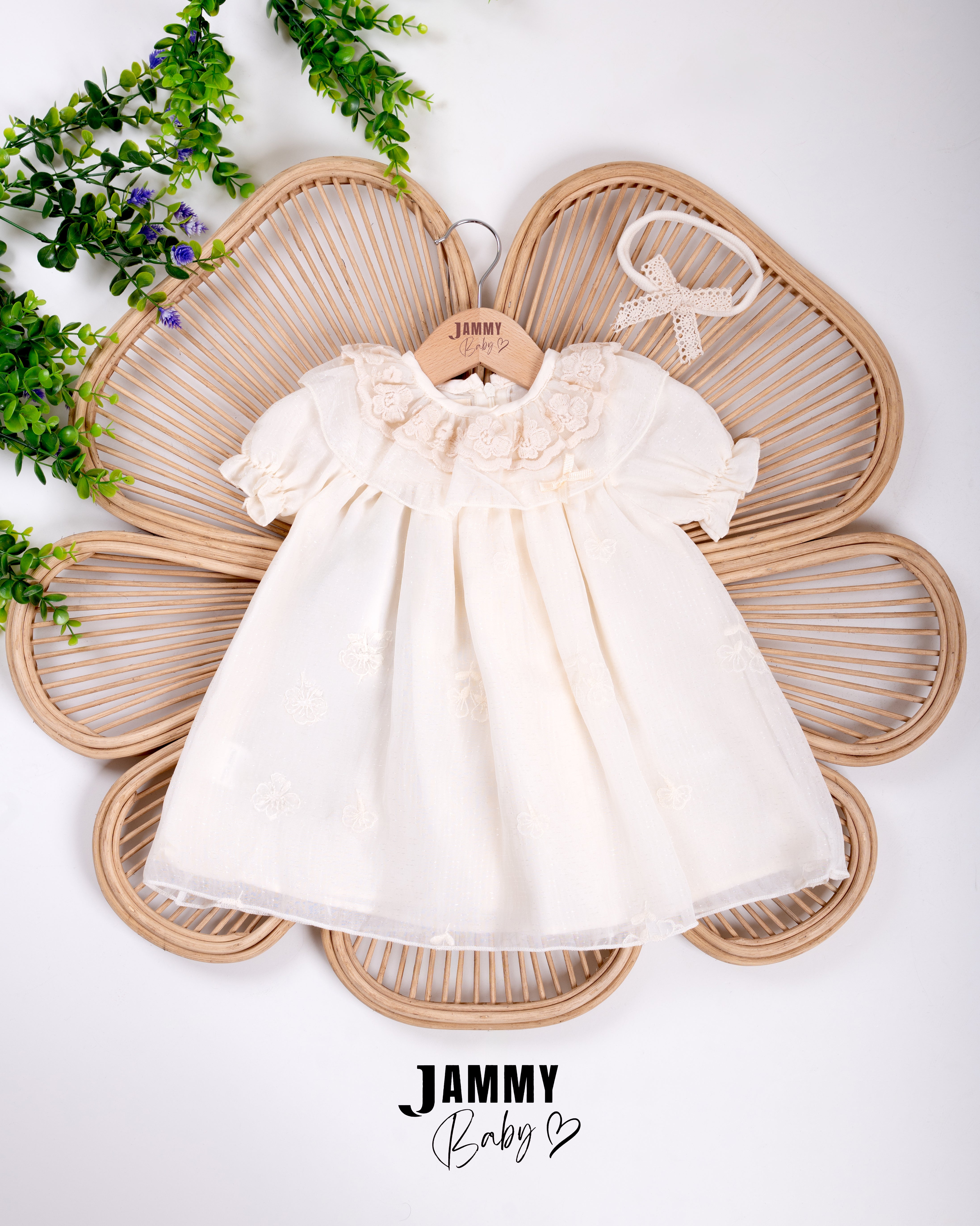 Floral Lace Ceremony Dress & Headband – Cream