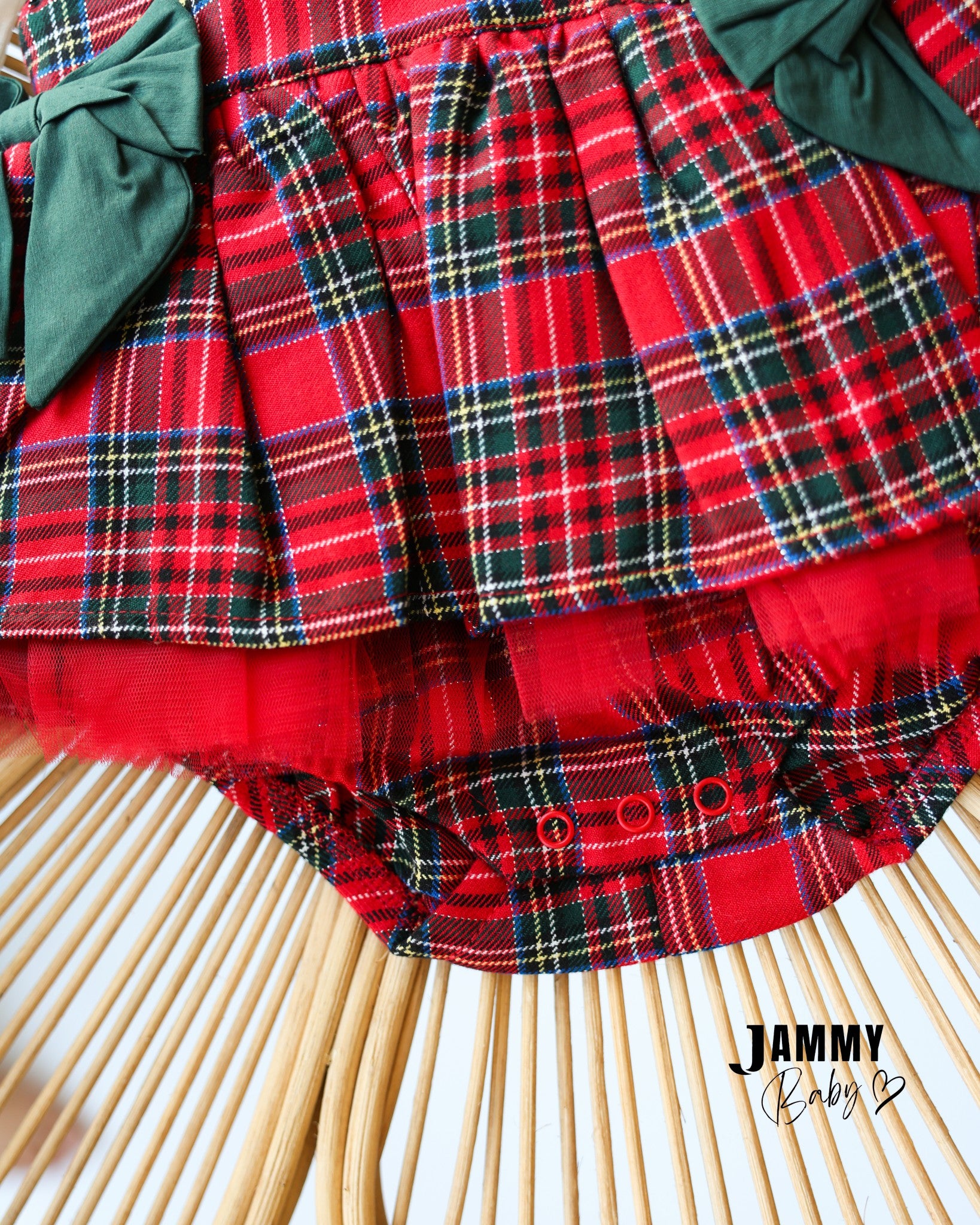 Christmas Teddy Bear Tartan Pinafore Romper – Red & Green