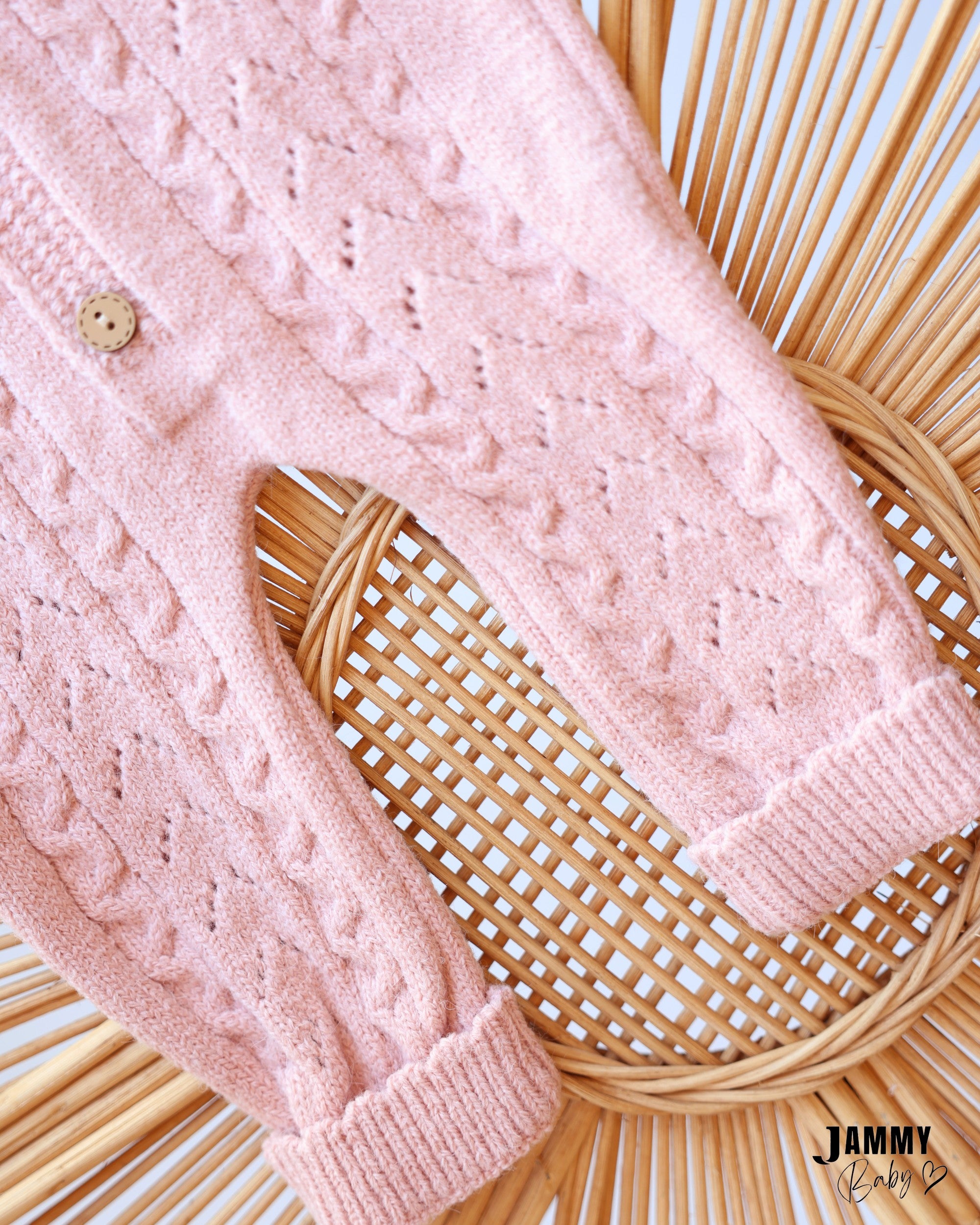 Cable Knit Jumpsuit & Beanie Set - Blush Pink