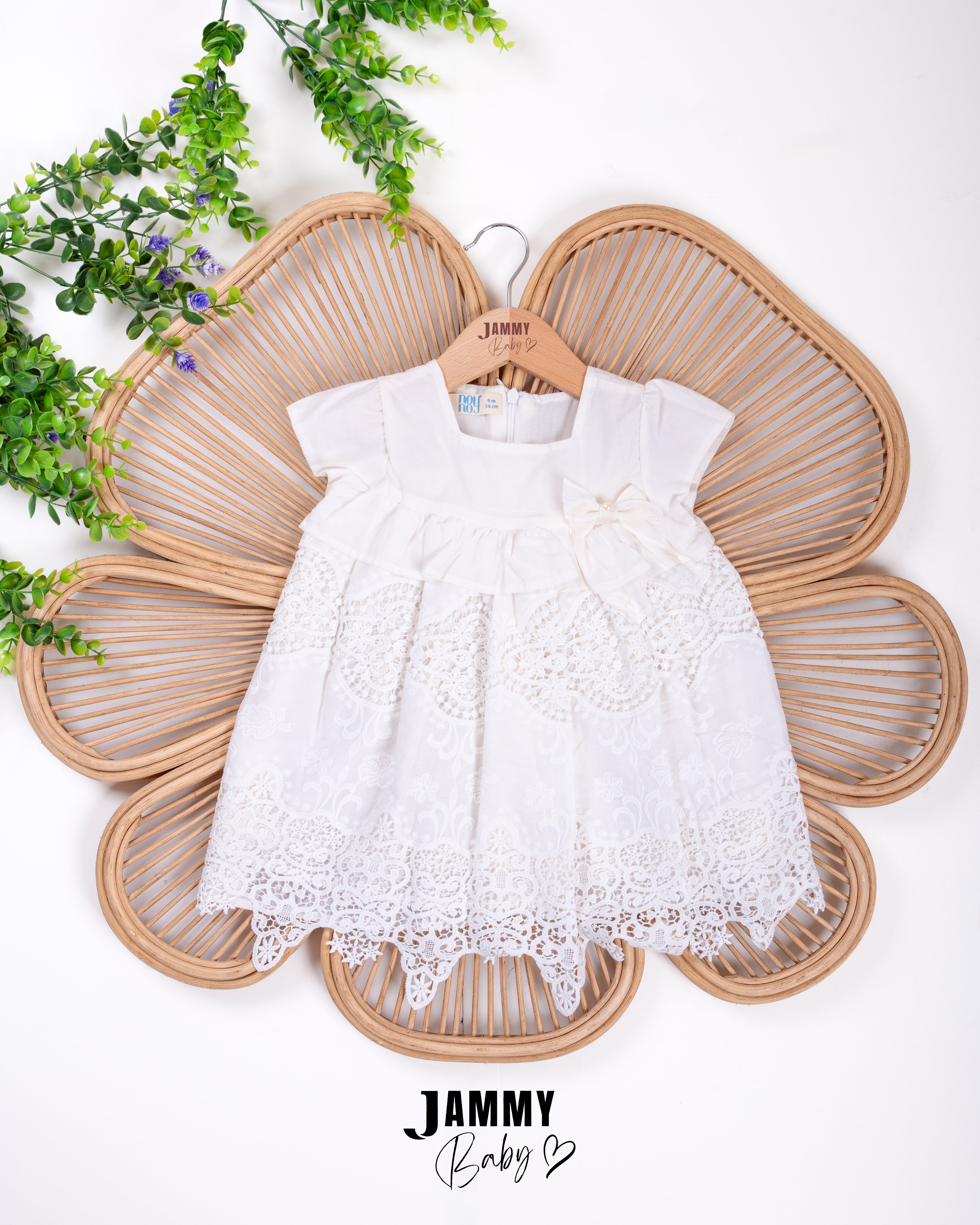 Elegant Lace Bow Dress – Off White