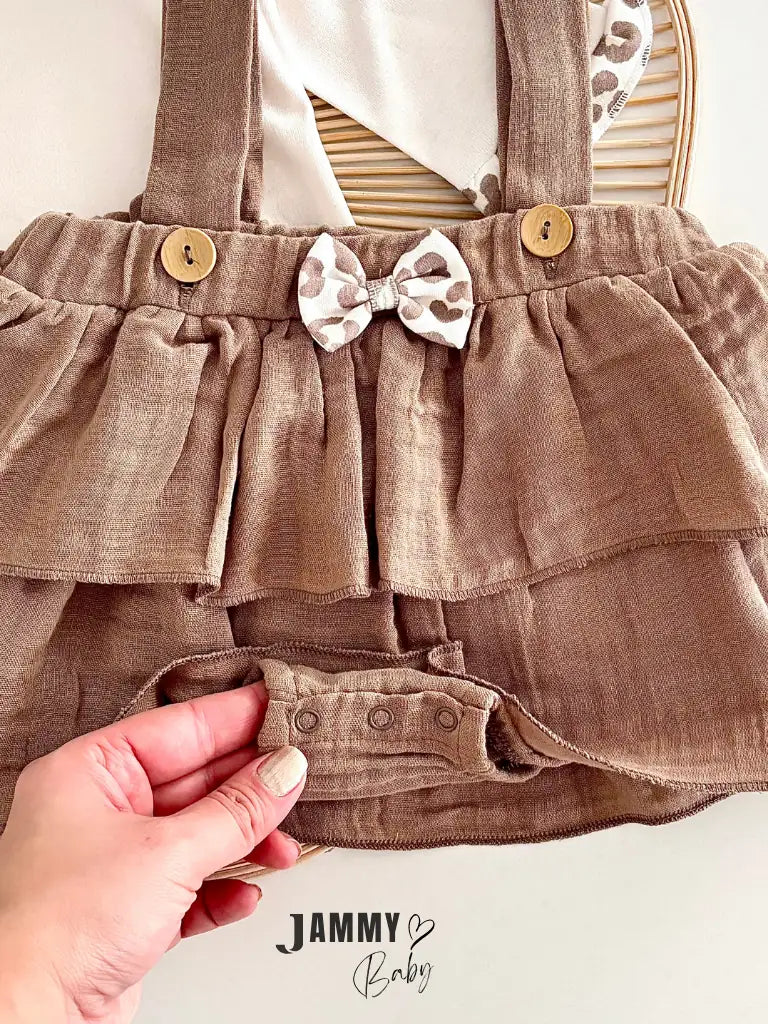 Emma Muslin Dungaree & Bodysuit Set – BROWN