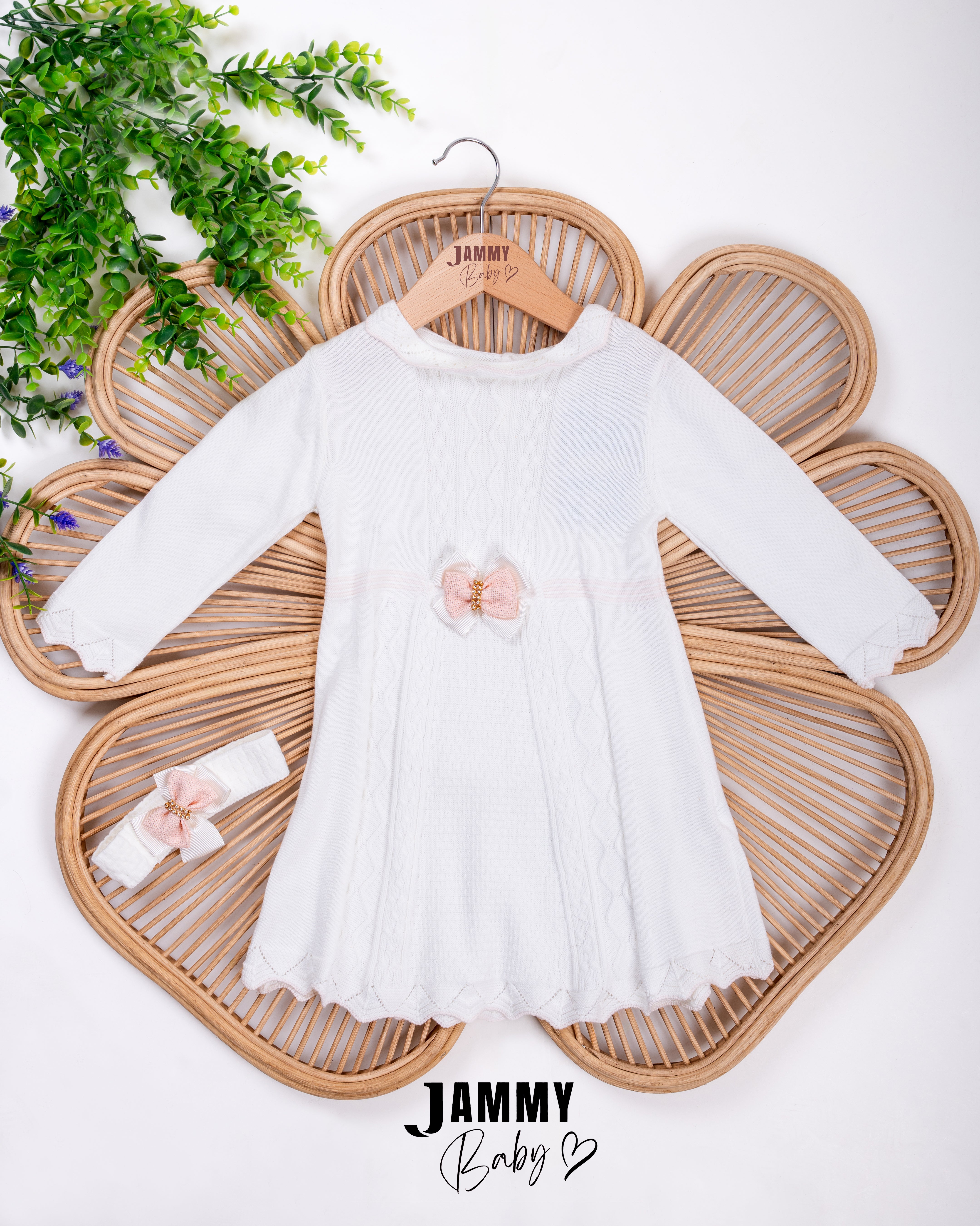 Grace Knit Dress & Headband Set – White