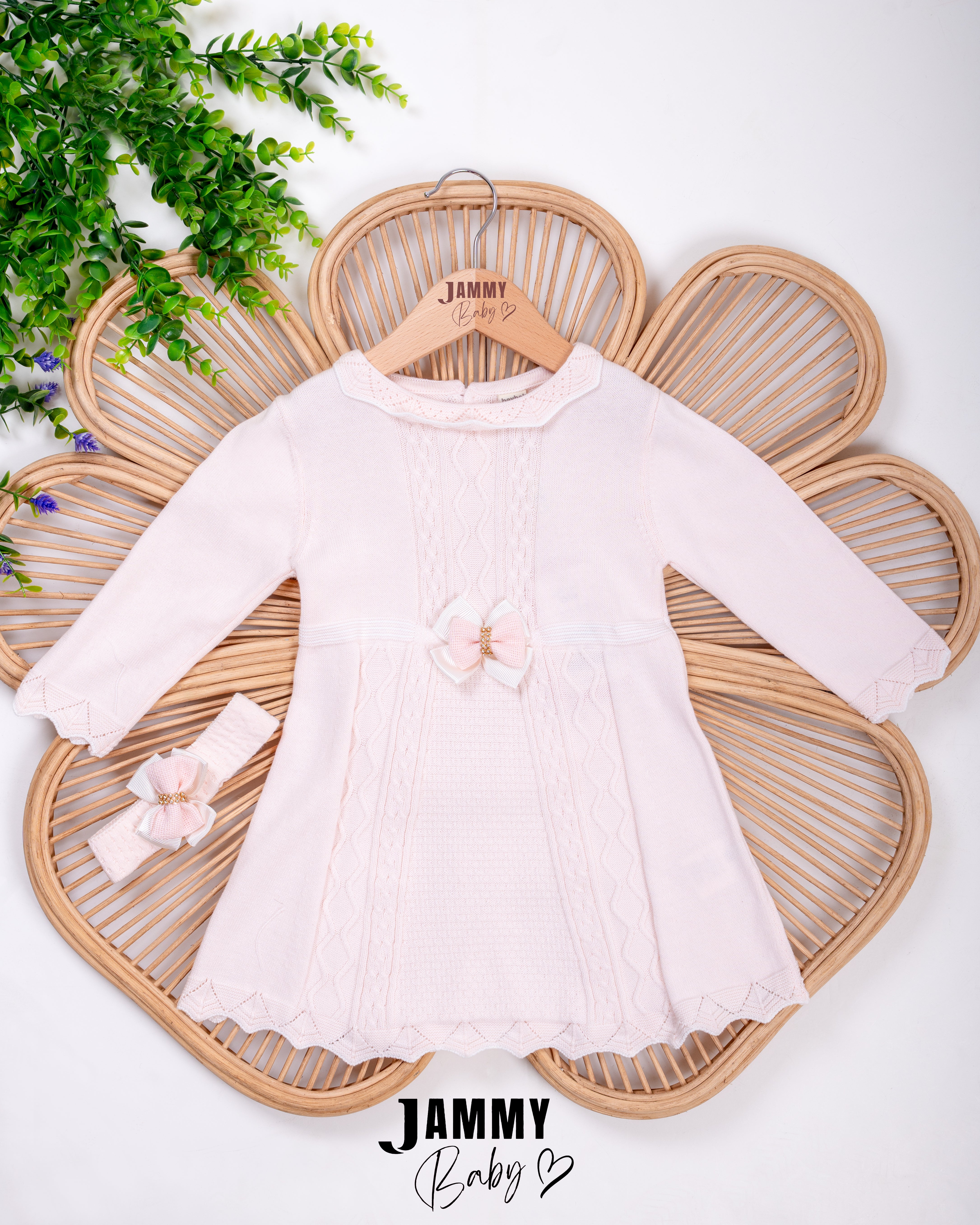 Blush Knit Dress & Headband Set – Soft Pink