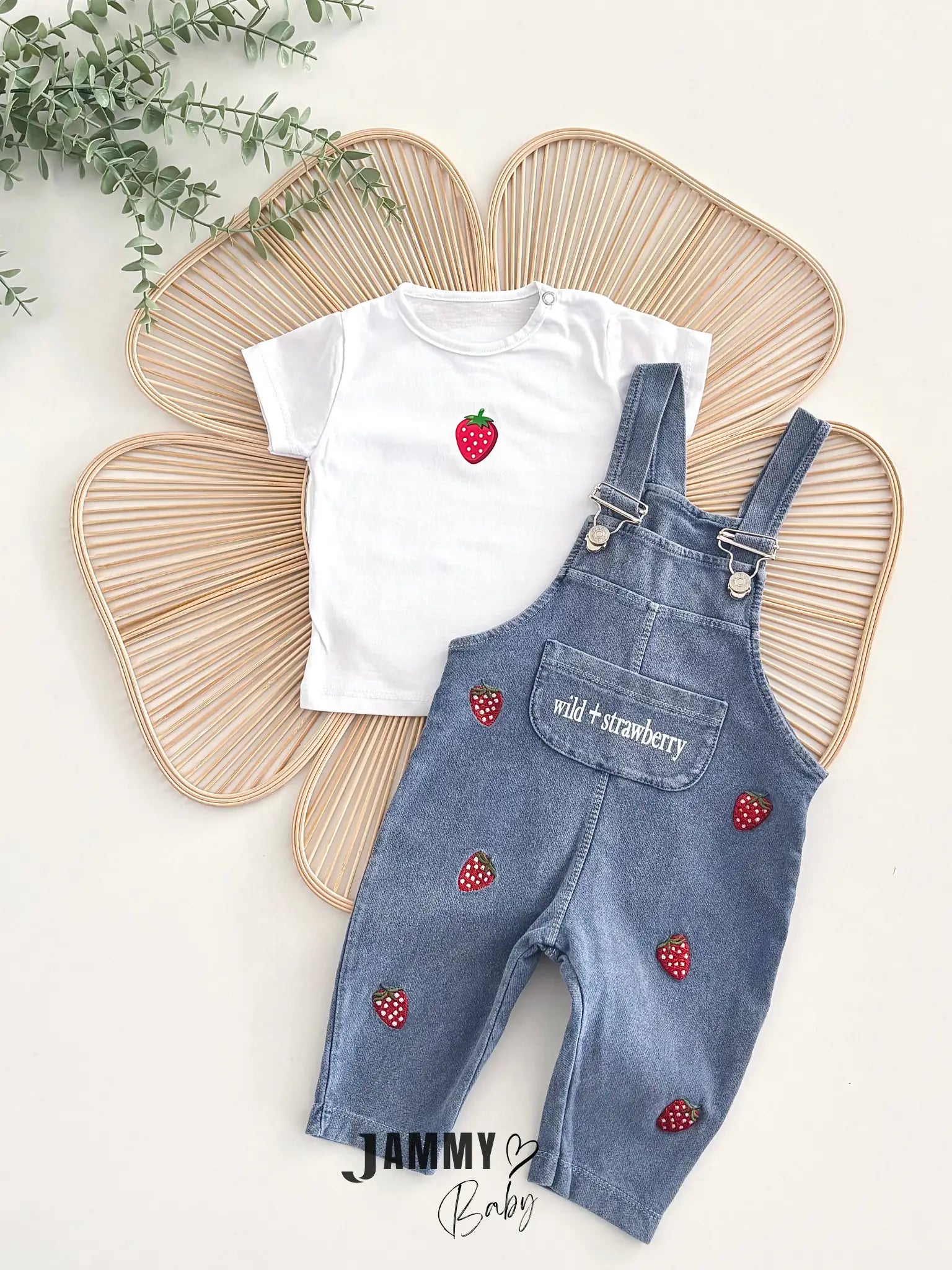 Strawberry Denim Overall & T-Shirt Set