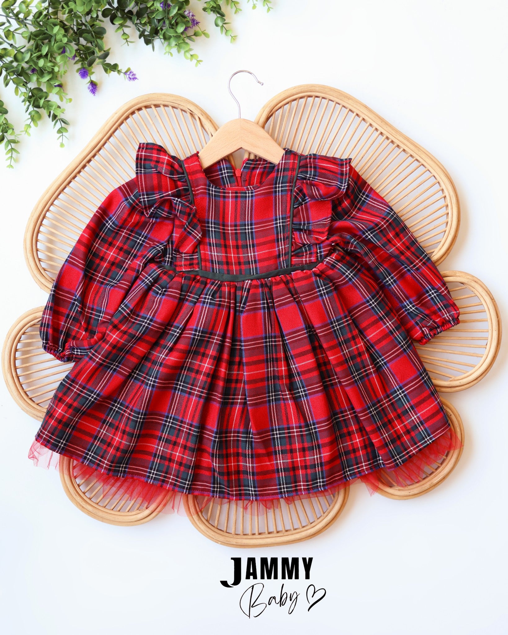 Christmas Ruffled Plaid Dress – Red