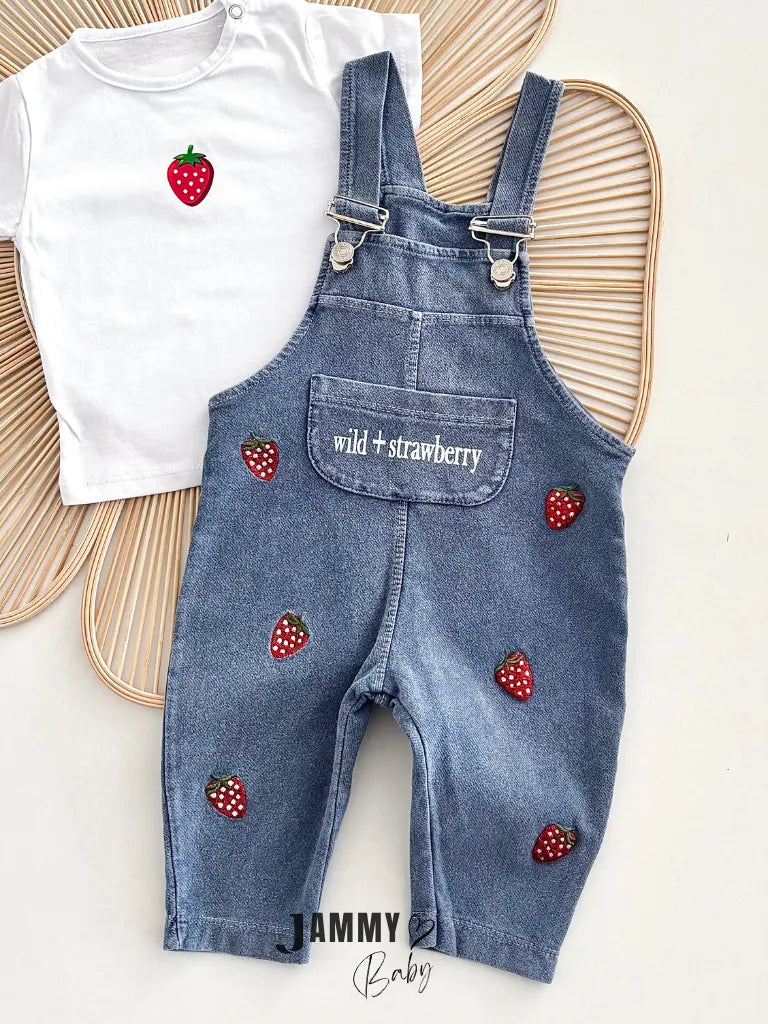Strawberry Denim Overall & T-Shirt Set