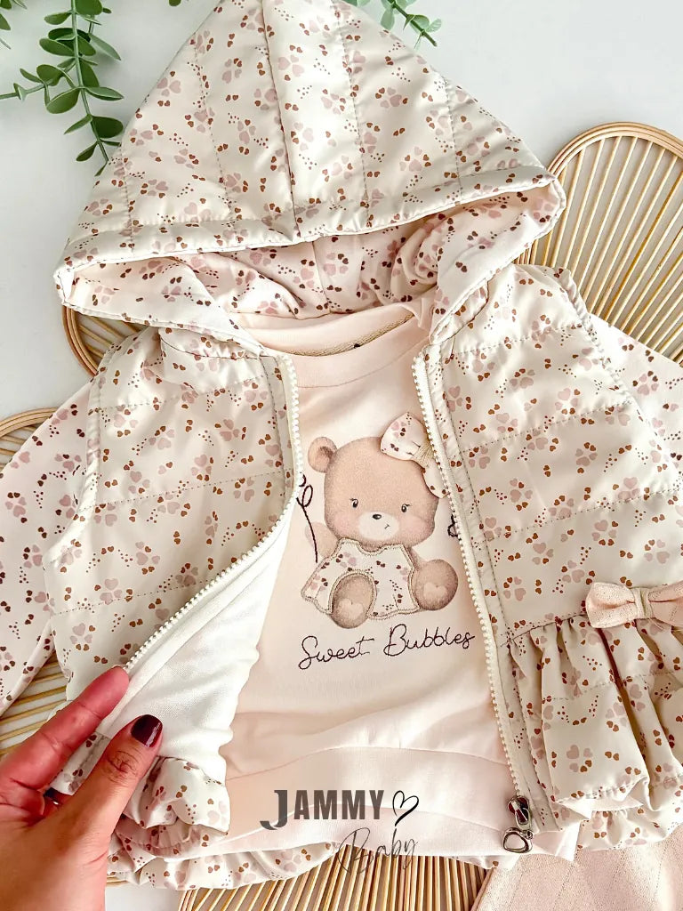 Cute Bear Floral Printed Puffer Vest Set – PUDRA (Dusty Pink)