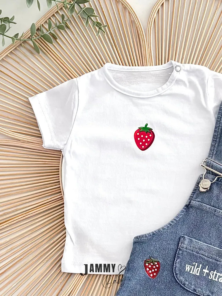 Strawberry Denim Overall & T-Shirt Set
