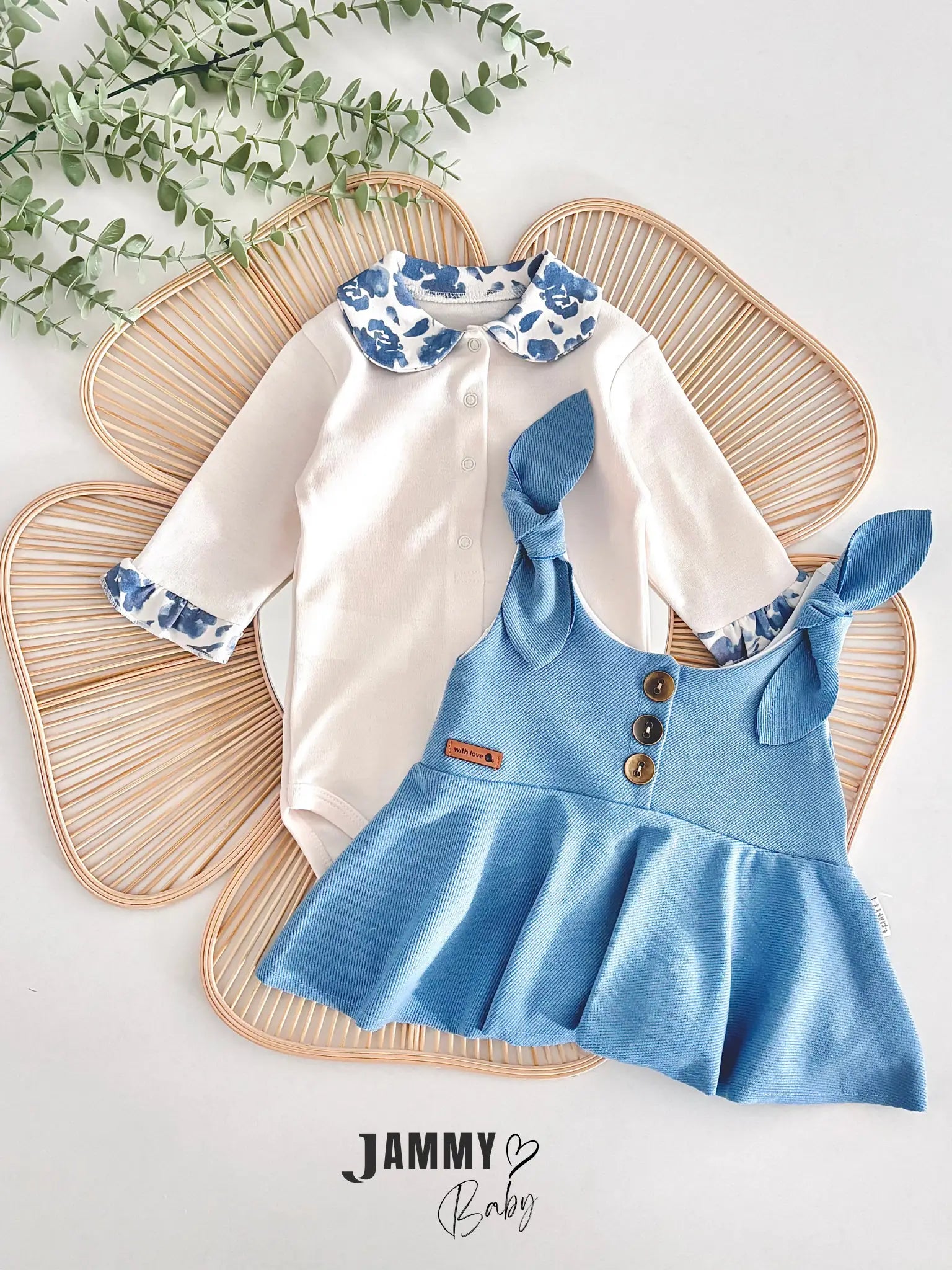 Bloom Floral Bodysuit & Shoulder Bow Pinafore Dress – BLUE