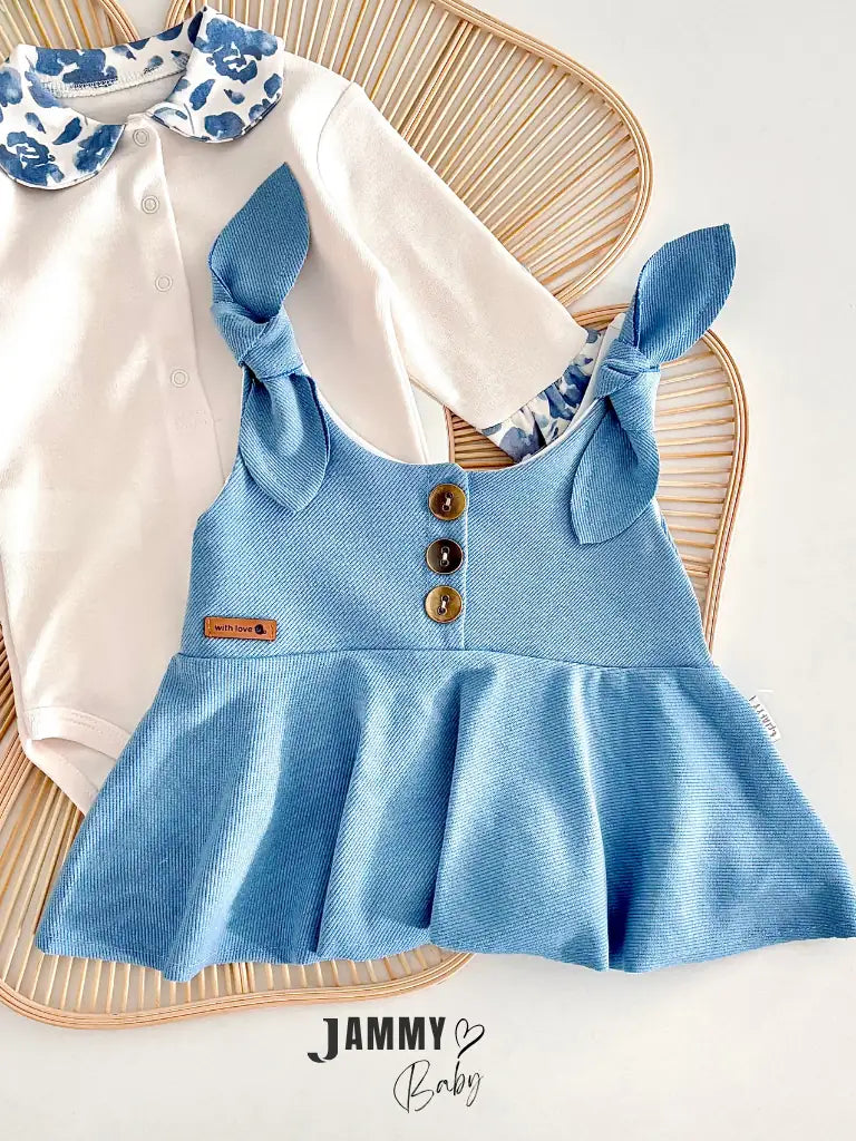 Bloom Floral Bodysuit & Shoulder Bow Pinafore Dress – BLUE