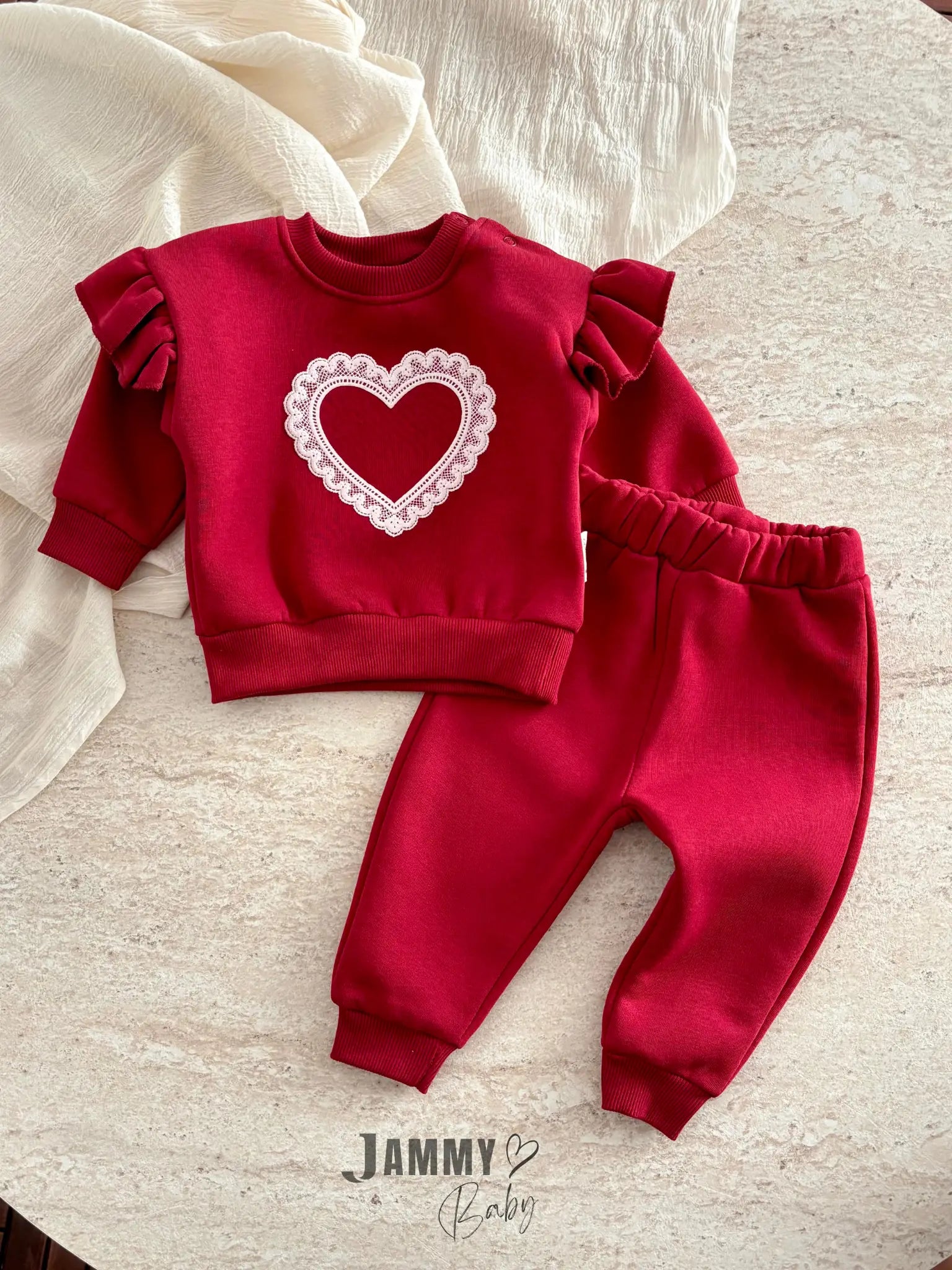 Heart Patterned 3-Thread Set - BURGUNDY