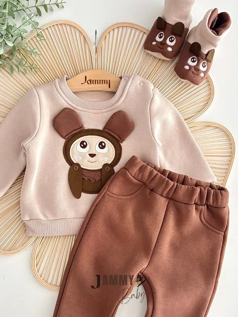 Koala Appliqué 3-Thread Set with Booties – BROWN