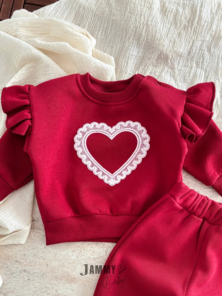 Heart Patterned 3-Thread Set - BURGUNDY